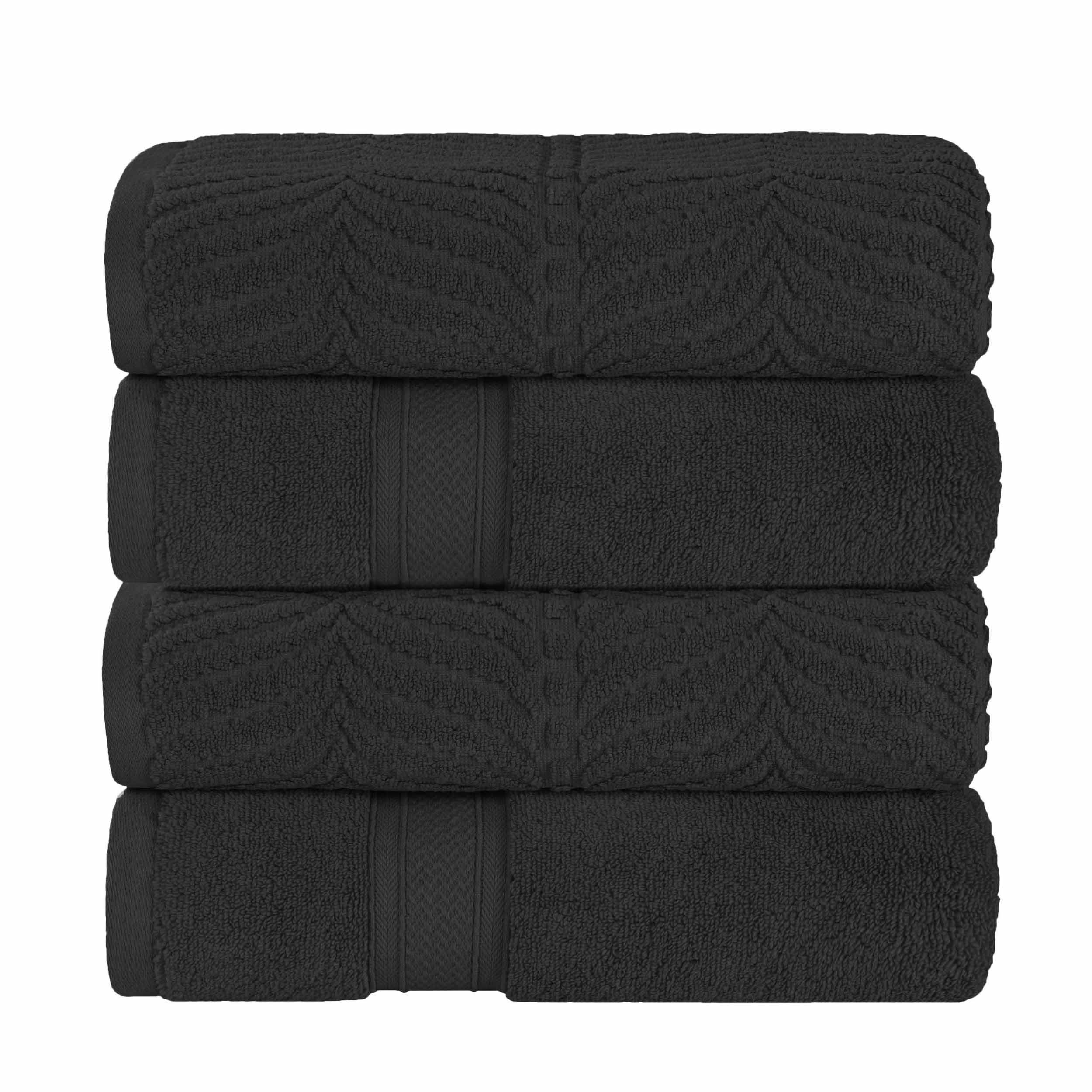 Premium Zero Twist Cotton Bath Towel Set of 4 - Soft & Absorbent Solid & Jacquard Chevron Design for Luxury Bathroom, Spa, and Guest Use