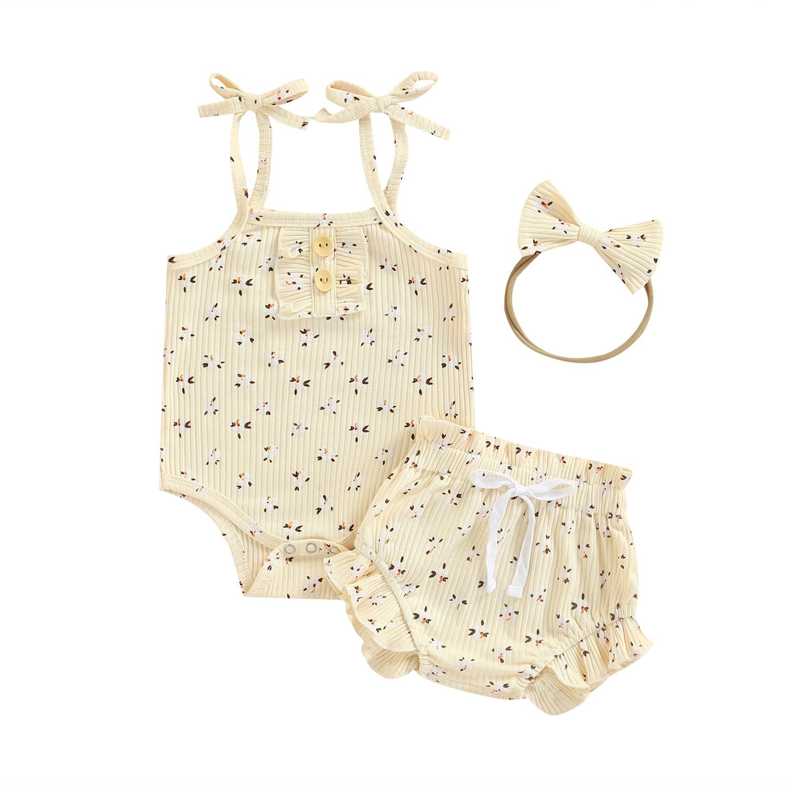 Adorable Newborn Baby Girl Summer Outfits - Sleeveless Strap Top & Elastic Drawstring Shorts Set | Cute Infant Clothes for Playtime, Beach & Photo Shoots