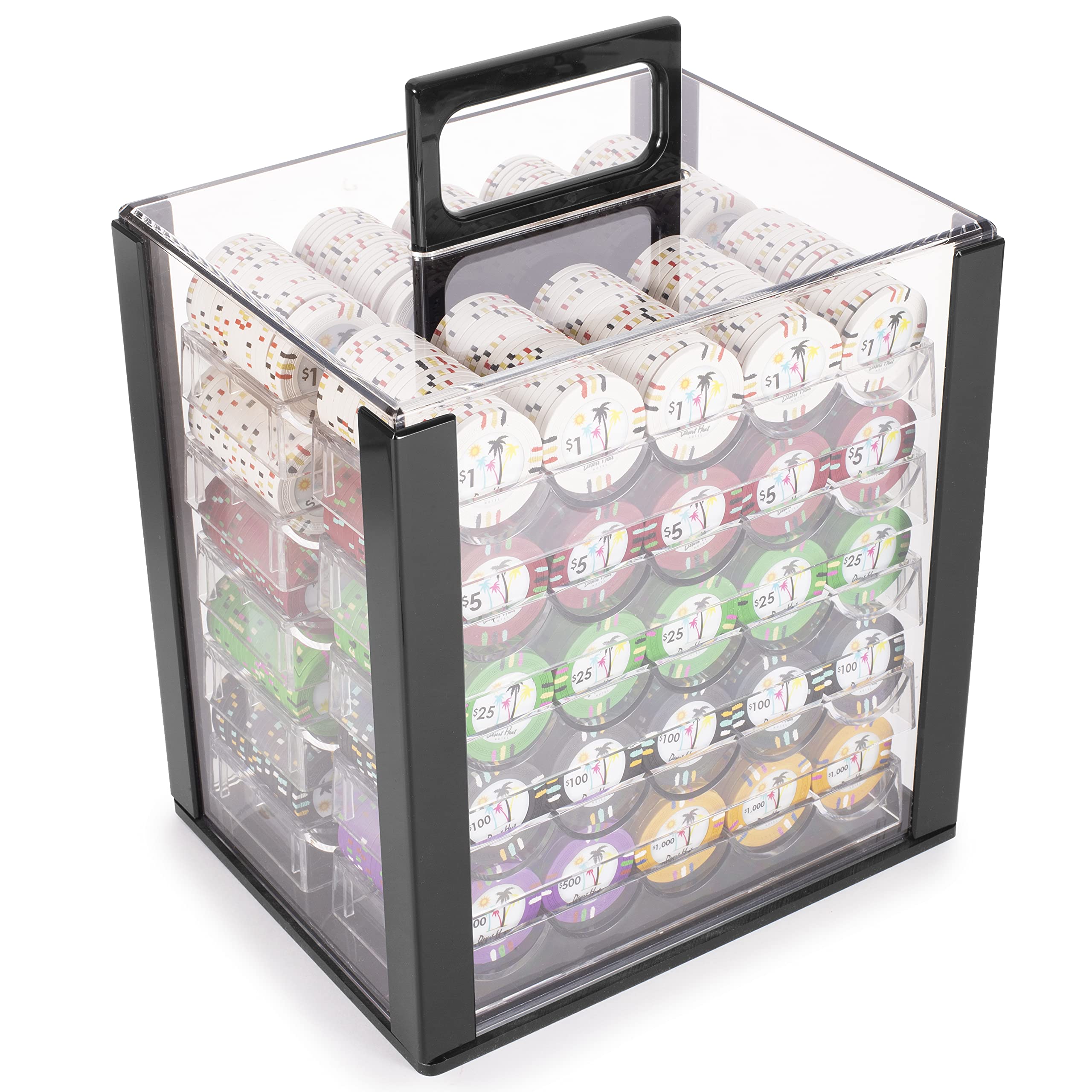 Desert Heat Poker Chips Set - 1000 Premium 13.5-Gram Clay Composite Casino Chips with 10 Acrylic Trays & Durable Carrying Case - Professional Poker Accessories for Home Games, Casino Nights & Poker Tournaments