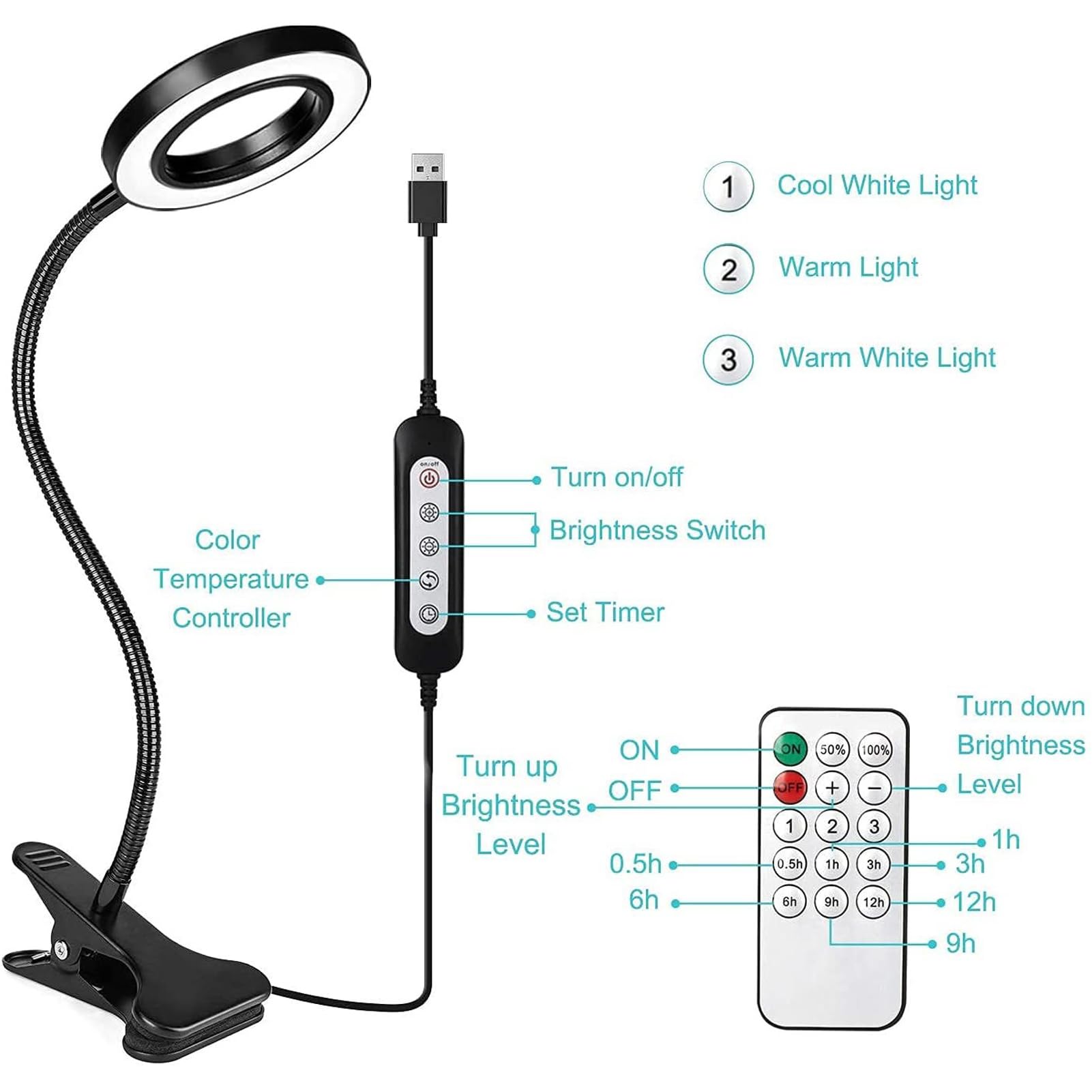 Clip-On LED Ring Light with Remote - Portable Rechargeable Selfie Light for Videos, Live Streaming & Makeup | Compact & Adjustable for Phones, Laptops & Desks