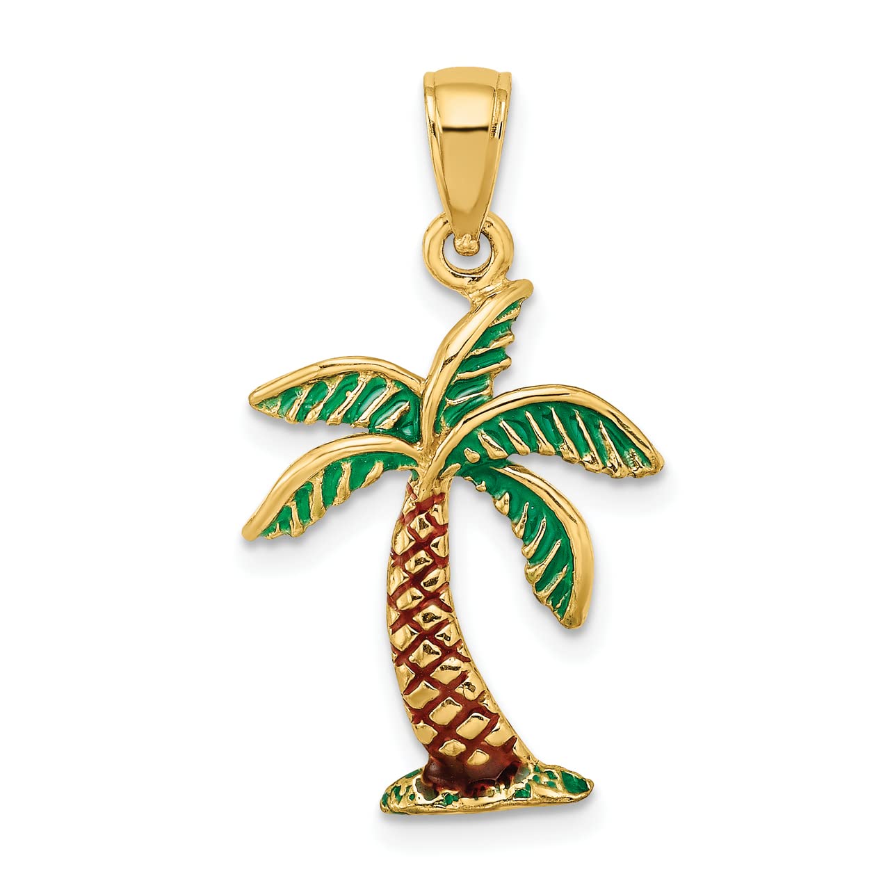 14k Yellow Gold Enamel Palm Tree Charm Pendant - Dainty Beach Jewelry for Necklace & Bracelet - Perfect for Vacation, Summer Outfits and Tropical Theme Parties