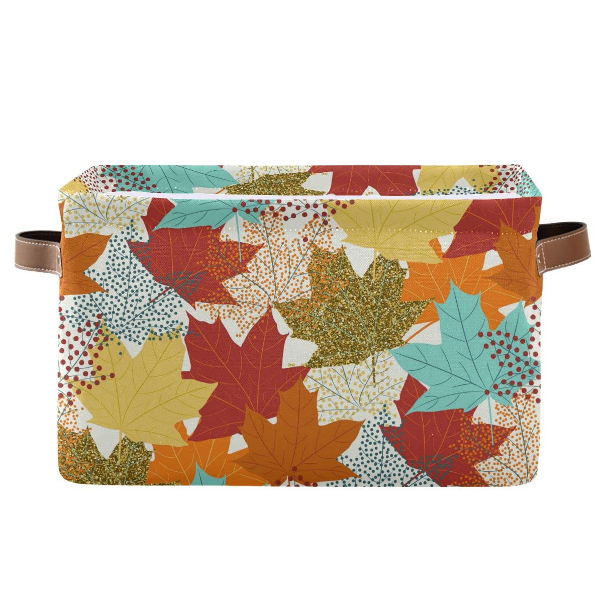Foldable Fabric Storage Bin - 16x12x8 Inch Laundry Basket, Organizer for Baby Clothes, Dog Toys & Books | Autumn Maple Leaf Design | Perfect for Shelves, Closets & Home Organization | Durable Storage Solution for Seasonal Decor & Household Items
