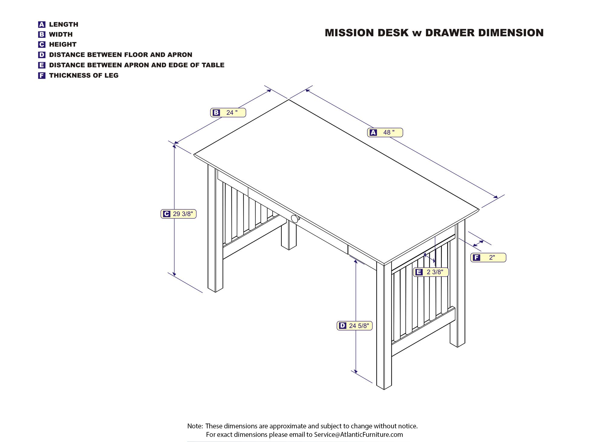 Mission Desk without Drawer, Caramel Latte - Modern Home Office Writing Table for Small Spaces, Study & Workstation (60