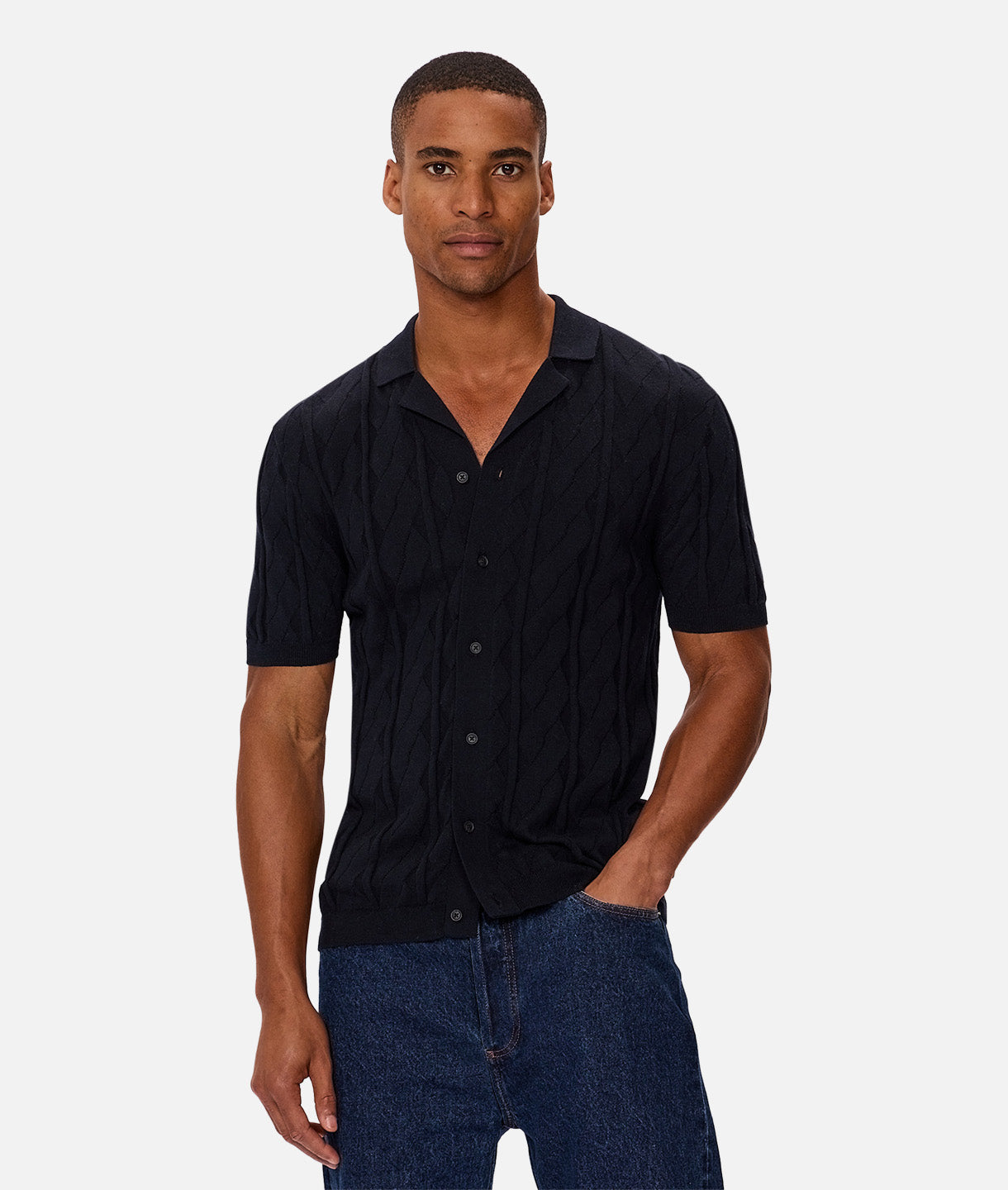 Novara Short Sleeve Shirt for Men - Navy Blue Casual Button Down Shirt - Perfect for Office, Business, and Summer Outings