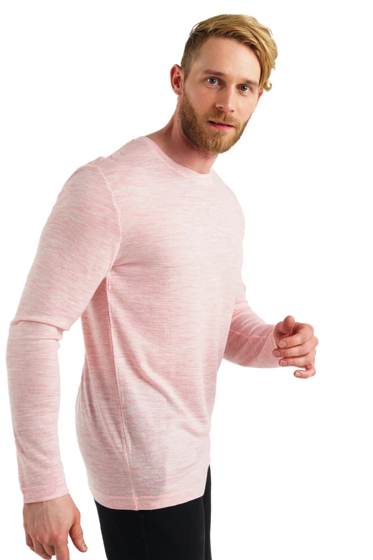 Men's Merino Wool Long Sleeve Shirt 165 Pale Coral - Warm & Breathable Base Layer for Hiking, Camping & Winter Outdoor Activities