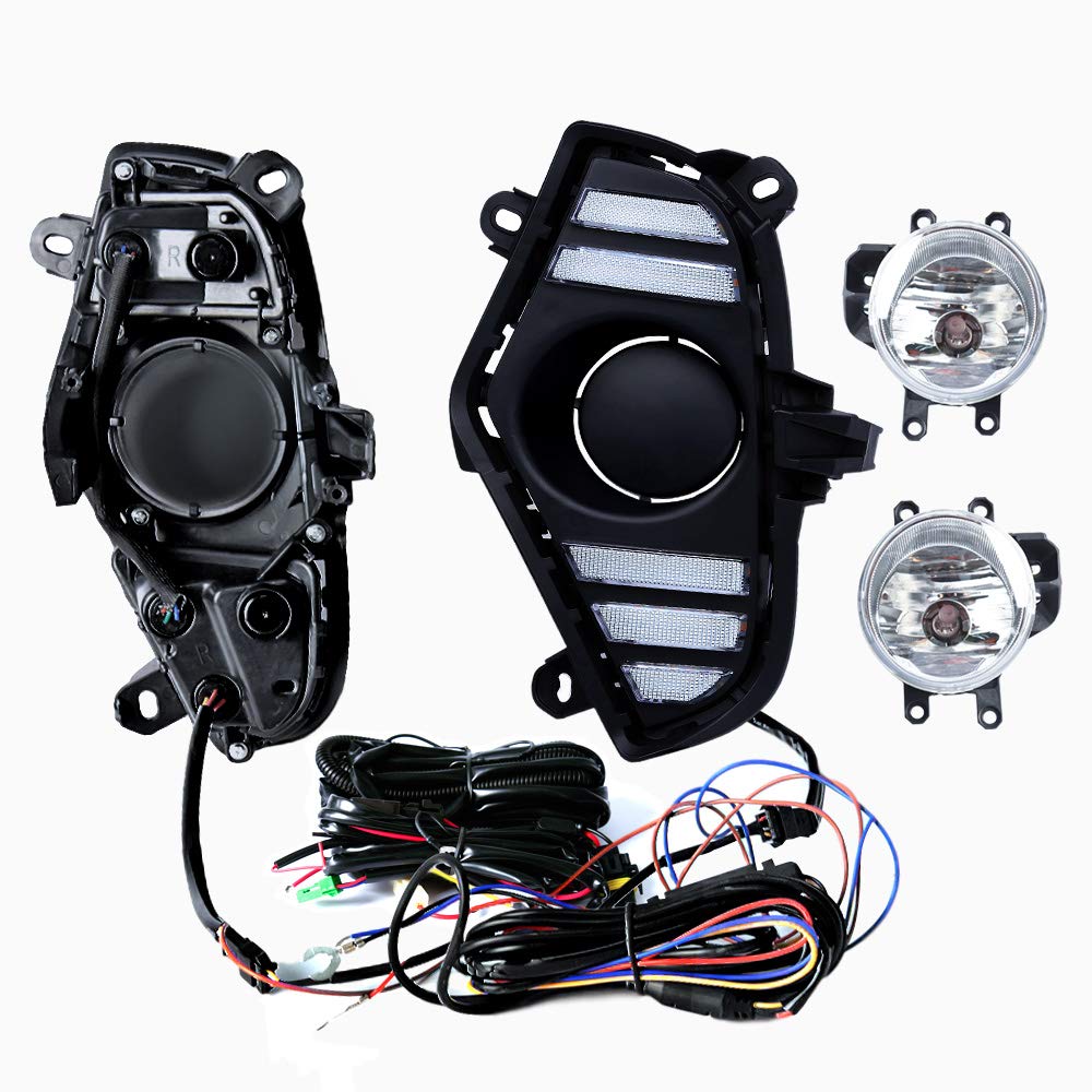 2019-2020 TOYOTA RAV4 LED Daytime Running Lights + Fog Lamps Combo - White Ice Blue DRL with Yellow Turn Signal - Complete Kit Includes Bezel, Wiring, LED Bulbs & Halogen - Perfect for Off-Roading, Night Driving & Car Customization