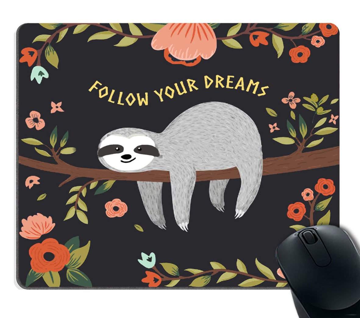 Custom Gaming Mouse Pad with Cute Baby Sloth Design - Follow Your Dreams Theme - Non-Slip Rubber Base for PC & Laptop - Perfect for Gaming, Office Work & Home Use