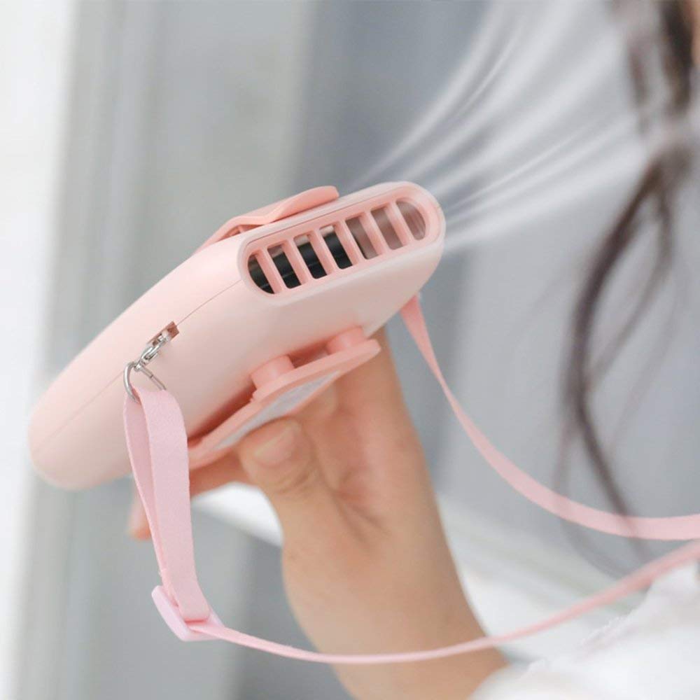 Portable USB Rechargeable Mini Fan - Hands-Free Hanging Neck Fan, Waist Clip Fan & Desktop Fan with 3 Speeds - Perfect for Outdoor, Office, Travel & Home Use (Pink)
