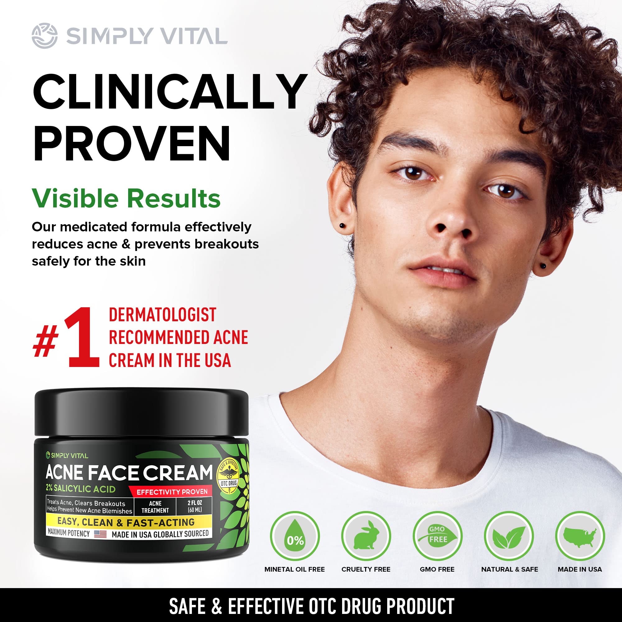 Fast-Acting Acne Treatment Cream for Stubborn Pimples, Blackheads & Whiteheads - Made in USA | Soothing Moisturizer for Inflammation Relief & Acne Scar Prevention (2oz) - Perfect for Daily Skincare Routine & Teen/Adult Acne Care