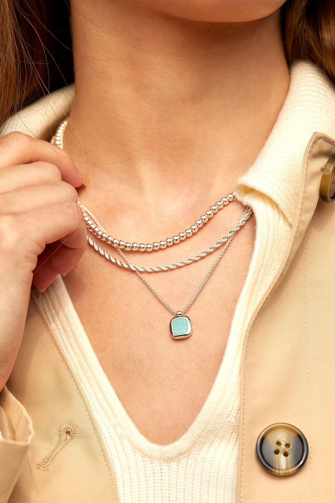 925 Sterling Silver Plated Amazonite Gemstone Tablet Pendant Necklace EBN5137S - Perfect for Meditation, Yoga & Spiritual Healing Jewelry