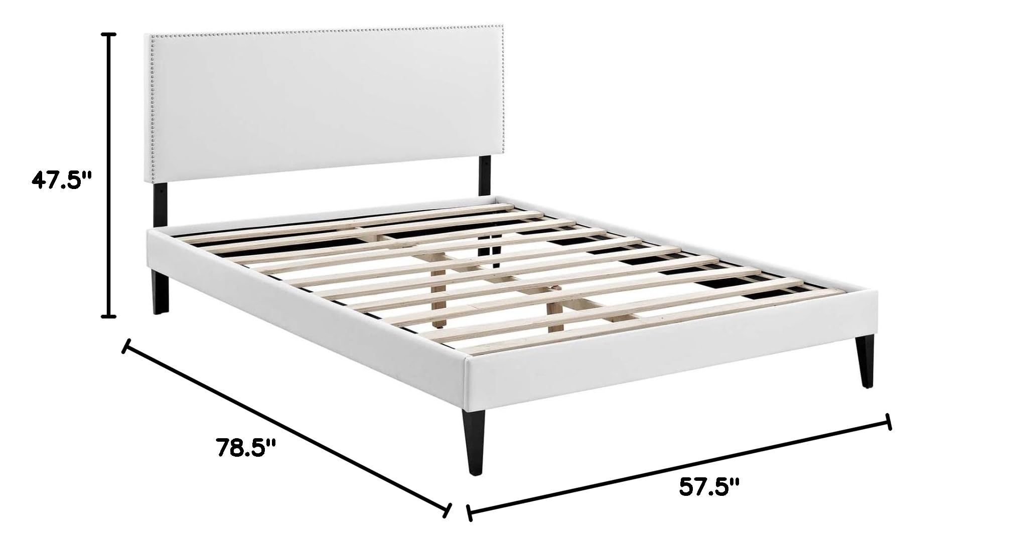 Modway Macie White Faux Leather Upholstered Full Size Platform Bed Frame with Tapered Legs - Modern Bedroom Furniture for Small Spaces & Guest Rooms
