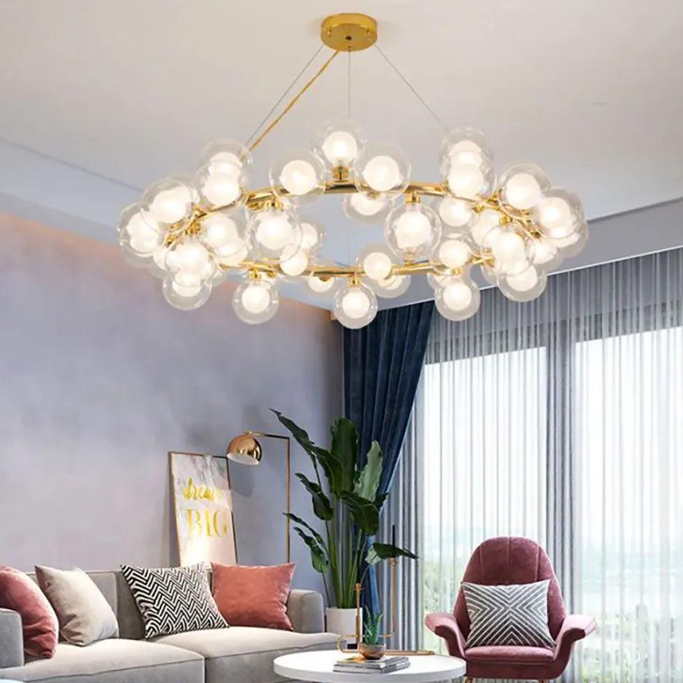 Luxury Gold Glass Ball Chandelier Ring - Elegant Ceiling Light Fixture for Dining Room, Bedroom, and Living Room Decor