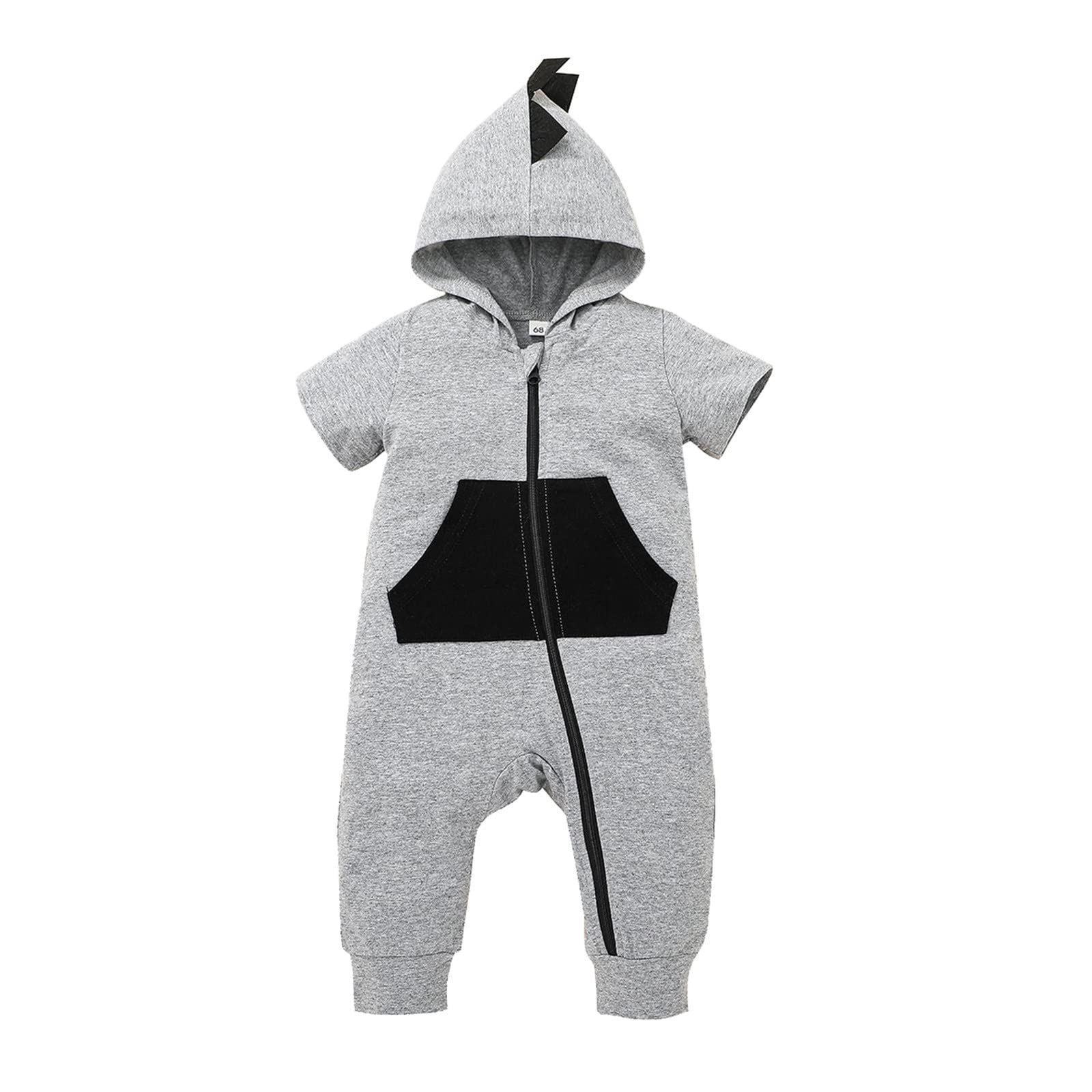 **Dinosaur Hooded Romper for Baby Boys & Girls - Short Sleeve Summer Jumpsuit for Newborns & Infants - Cute Cartoon Outfit for Playtime & Outdoor Adventures**