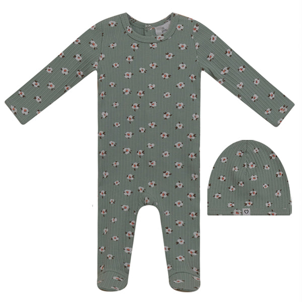 So Loved Mint Flower Stretchie and Beanie - Soft Stretchy Headband & Beanie Set for Women - Perfect for Yoga, Running, and Winter Outfits