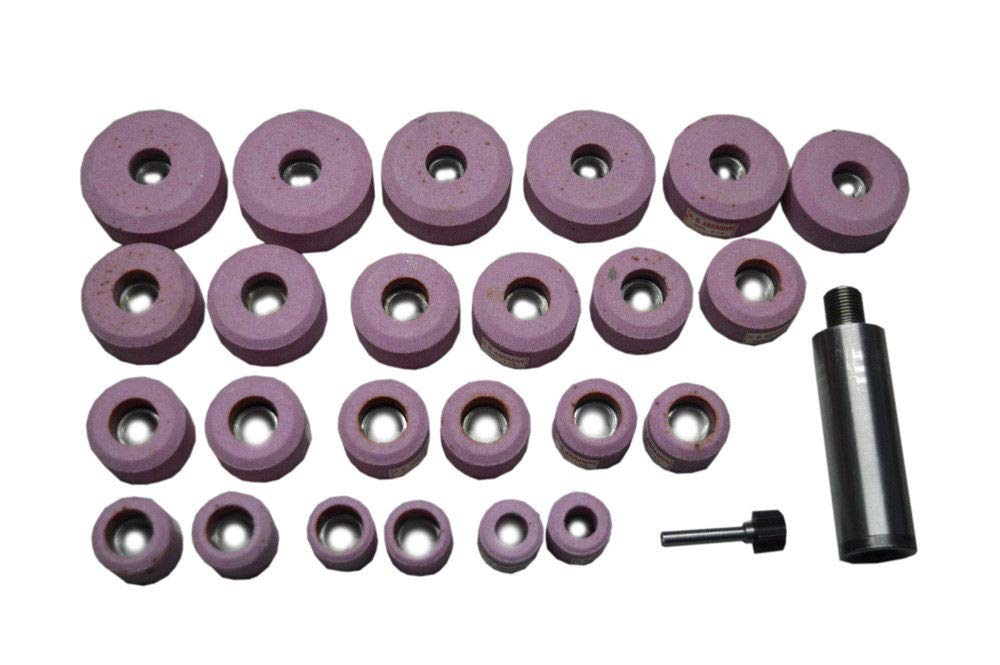 Sioux Pink 24-Piece Valve Seat Grinder Stone Set (25mm to 38mm) with Stone Holder - Professional Automotive Engine Repair Tool Kit for Valve Lapping and Resurfacing - Perfect for Mechanics and DIY Car Enthusiasts