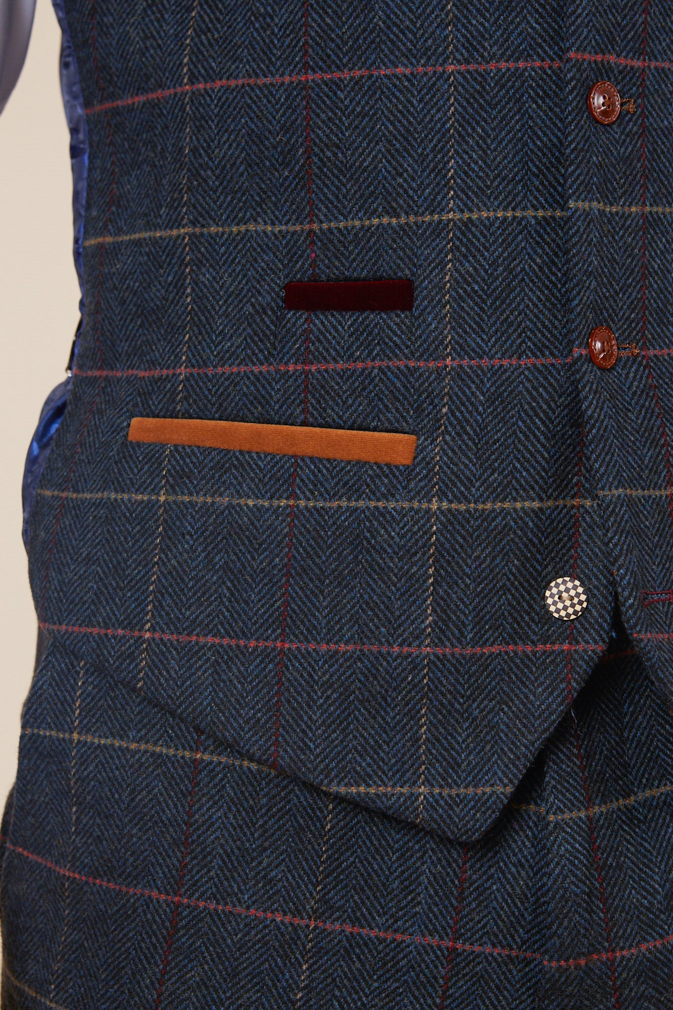 ETON Navy Blue Tweed Check Three Piece Suit for Men - Classic Formal Business Attire | Perfect for Weddings, Office Meetings & Special Occasions