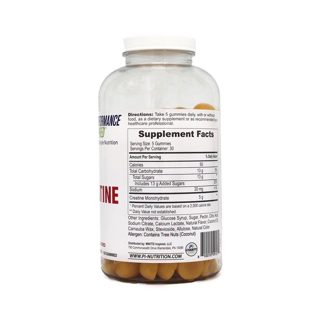 Performance Inspired Nutrition Creatine Monohydrate Gummies - Muscle Recovery & Strength Booster for Athletes & Fitness Enthusiasts - Perfect for Pre/Post Workout & Active Lifestyle