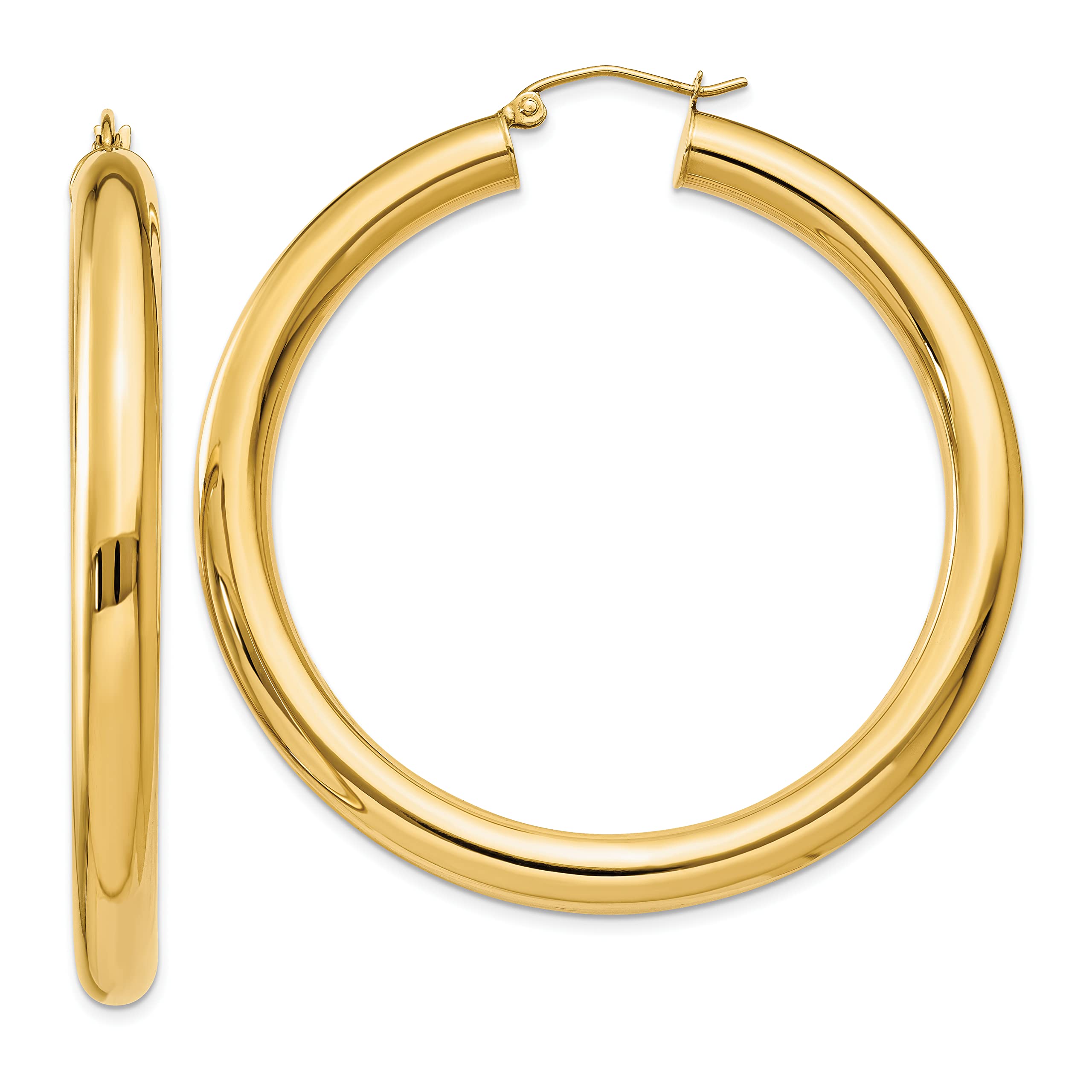 14K Yellow Gold Polished 5mm Tube Hoop Earrings for Women - 50mm Diameter Classic Dangle Earrings | Elegant Everyday Jewelry, Perfect for Parties, Weddings & Office Wear