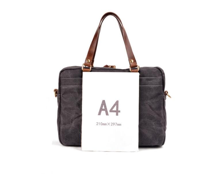Stylish Grey Unisex Canvas & Leather Briefcase Bag for Work, Travel, and Business - Durable Laptop Messenger Bag for Men & Women