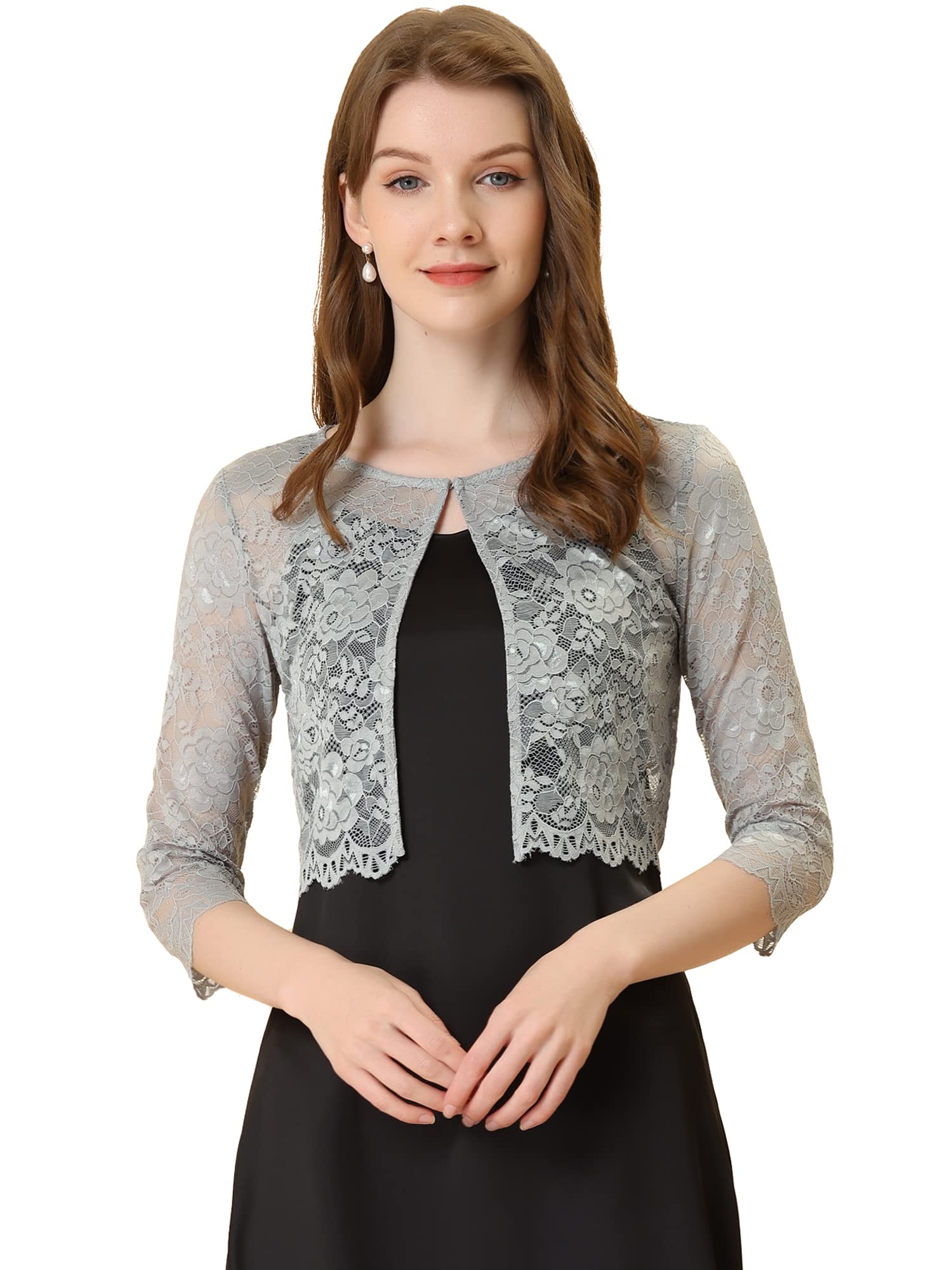 Allegra K Women's Lace Cardigan - Elegant Open Front Floral Cropped Bolero Shrug for Weddings, Parties & Date Nights | Sheer Lace Tops for Spring & Summer Outfits