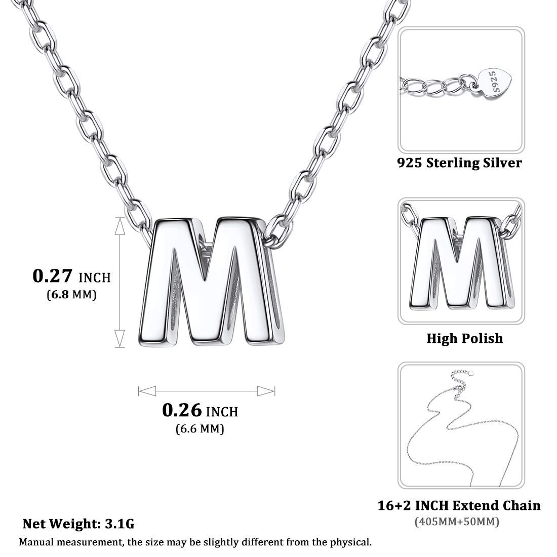 ChicSilver 925 Sterling Silver Letter M Initial Necklace and Stud Earrings Set for Women & Girls | Personalized Jewelry Gift for Birthday, Anniversary & Valentine's Day | Perfect for Everyday Wear, Date Night & Special Occasions