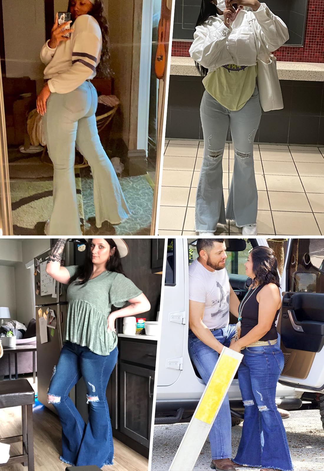 CutieLove Women's Ripped Bell Bottom Flare Jeans - Mid Rise Destroyed Hem Denim Pants for Casual Wear & Vintage Style Outfits