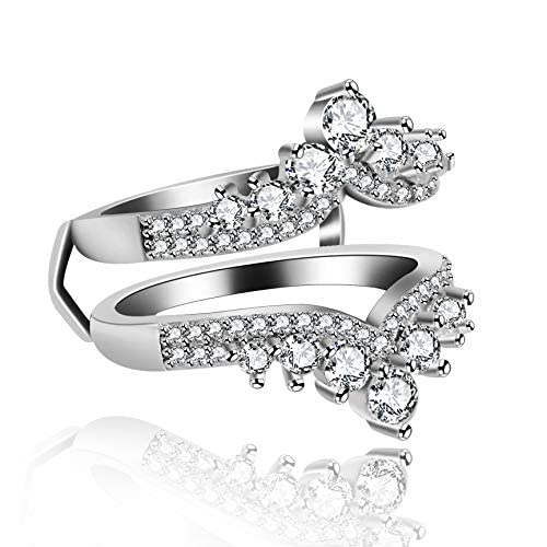 Simulated Diamond Princess Crown Ring Wrap & Enhancer for Wedding & Engagement Rings - Elegant Bridal Jewelry Guard Y477-2D | Perfect for Bridal Showers, Proposals & Anniversary Gifts