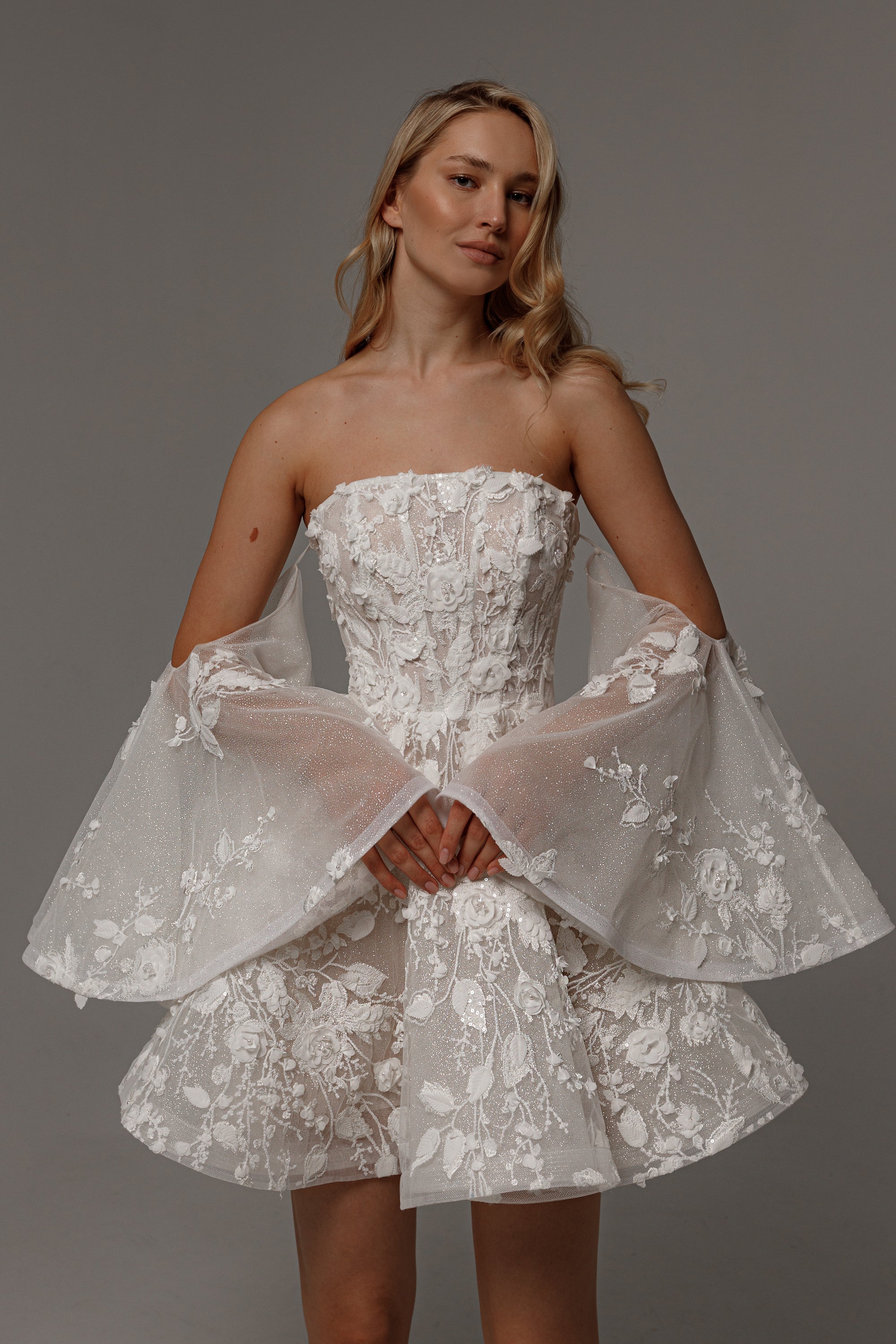 2 in 1 Short Wedding Dress Twilight Muse with Detachable Audrey Skirt - Elegant Bridal Gown for Beach Weddings & Vow Renewals