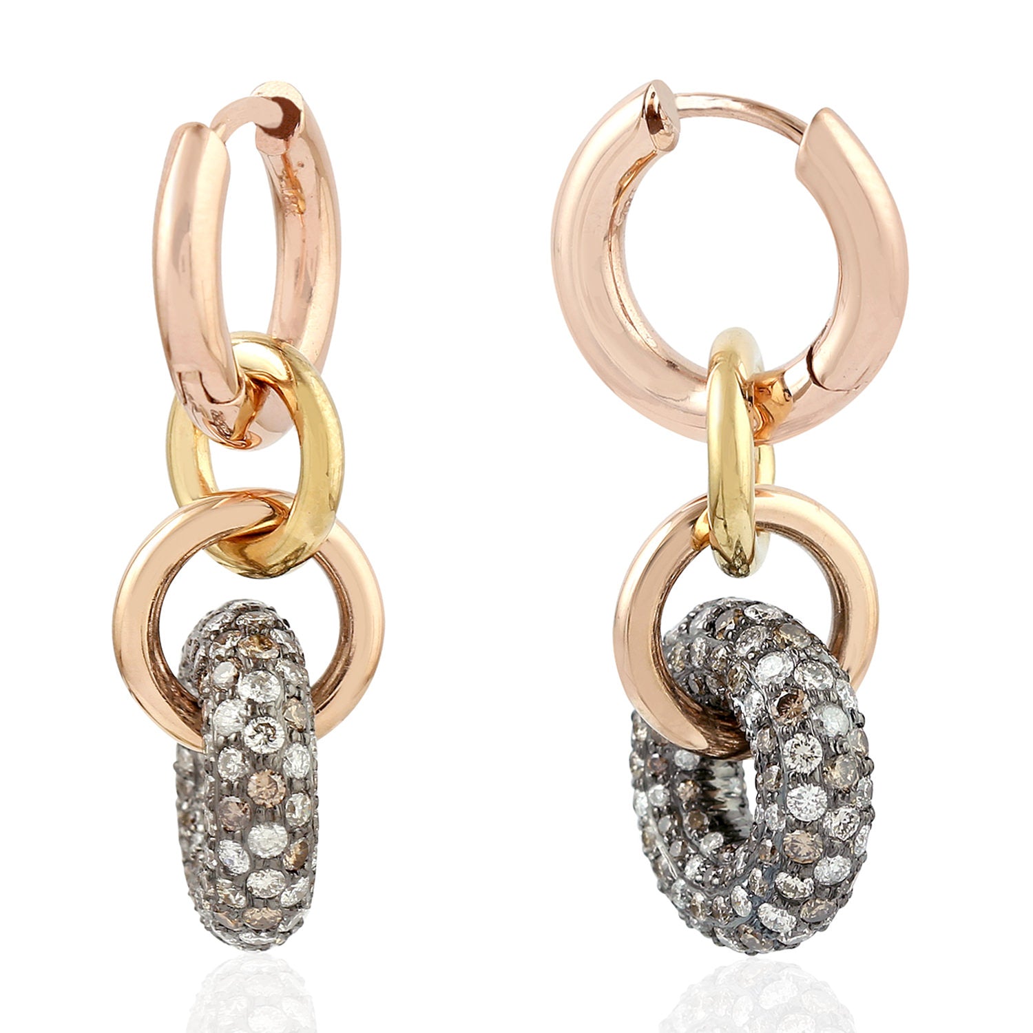 18K Rose Gold & Yellow Gold Oxidized Pave Diamond Dangle Earrings for Women - Elegant Designer Jewelry for Parties, Weddings & Special Occasions