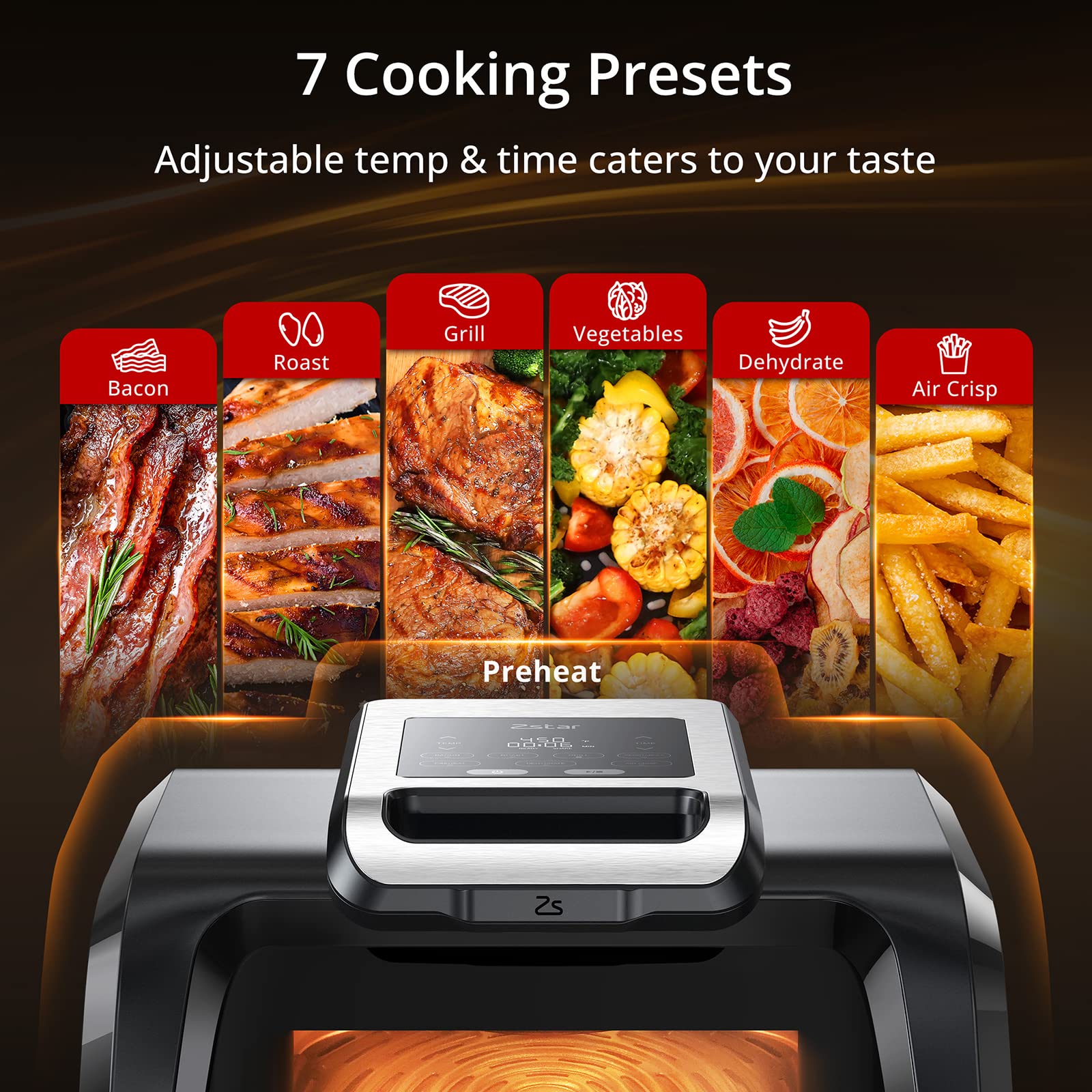 **Zstar 7-in-1 Indoor Grill & Air Fryer Combo – 1750W Smokeless Electric Grill with See-Through Window, Non-Stick Plates & Even Heat (Up to 450°F) – Includes Silicone Tongs & 4Qt Capacity – Perfect for Healthy Cooking, Grilling, Air Frying & More**