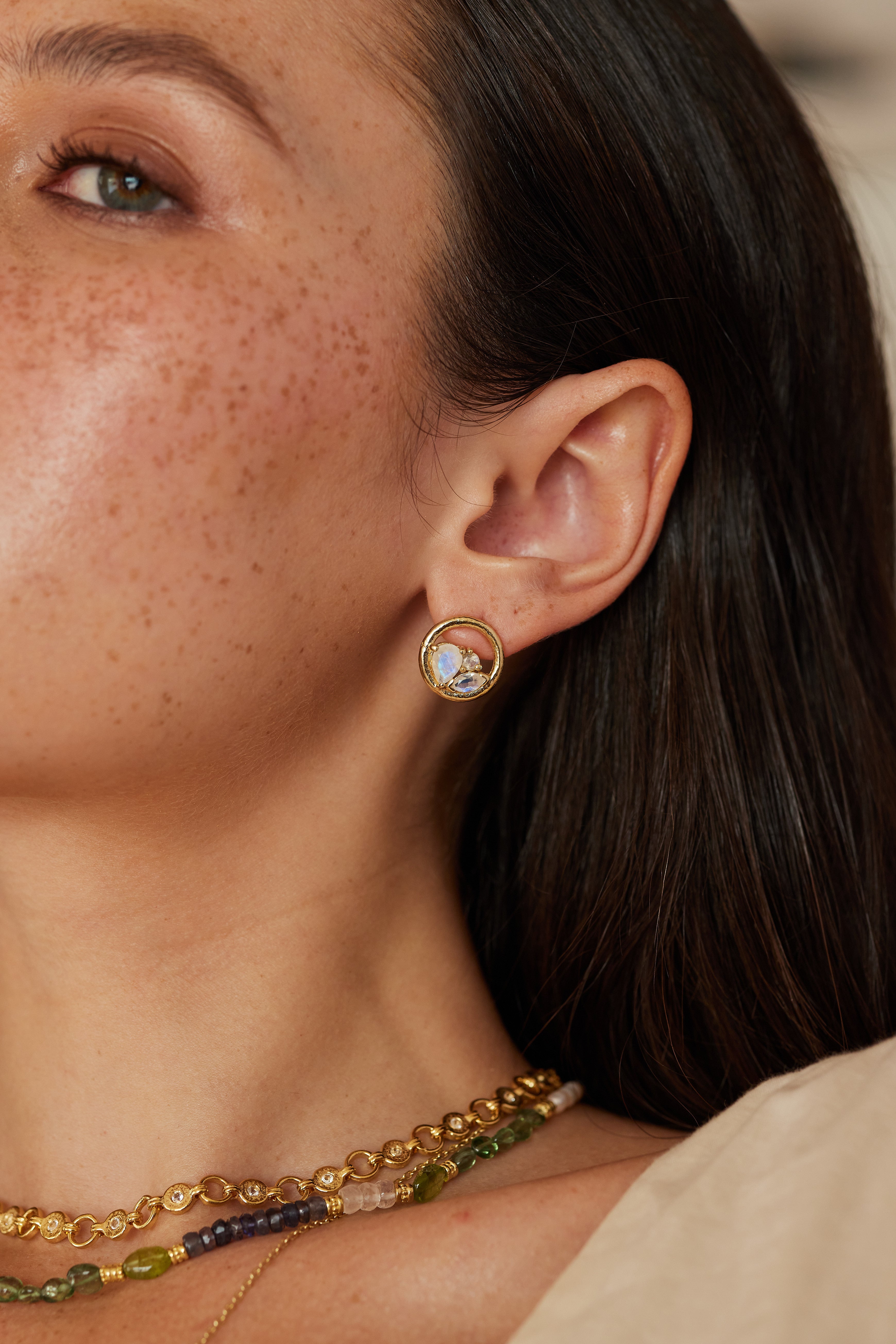 Moonstone Cluster Gold Earrings – Natural Gemstone Jewelry for Women | Perfect for Weddings, Parties & Everyday Wear