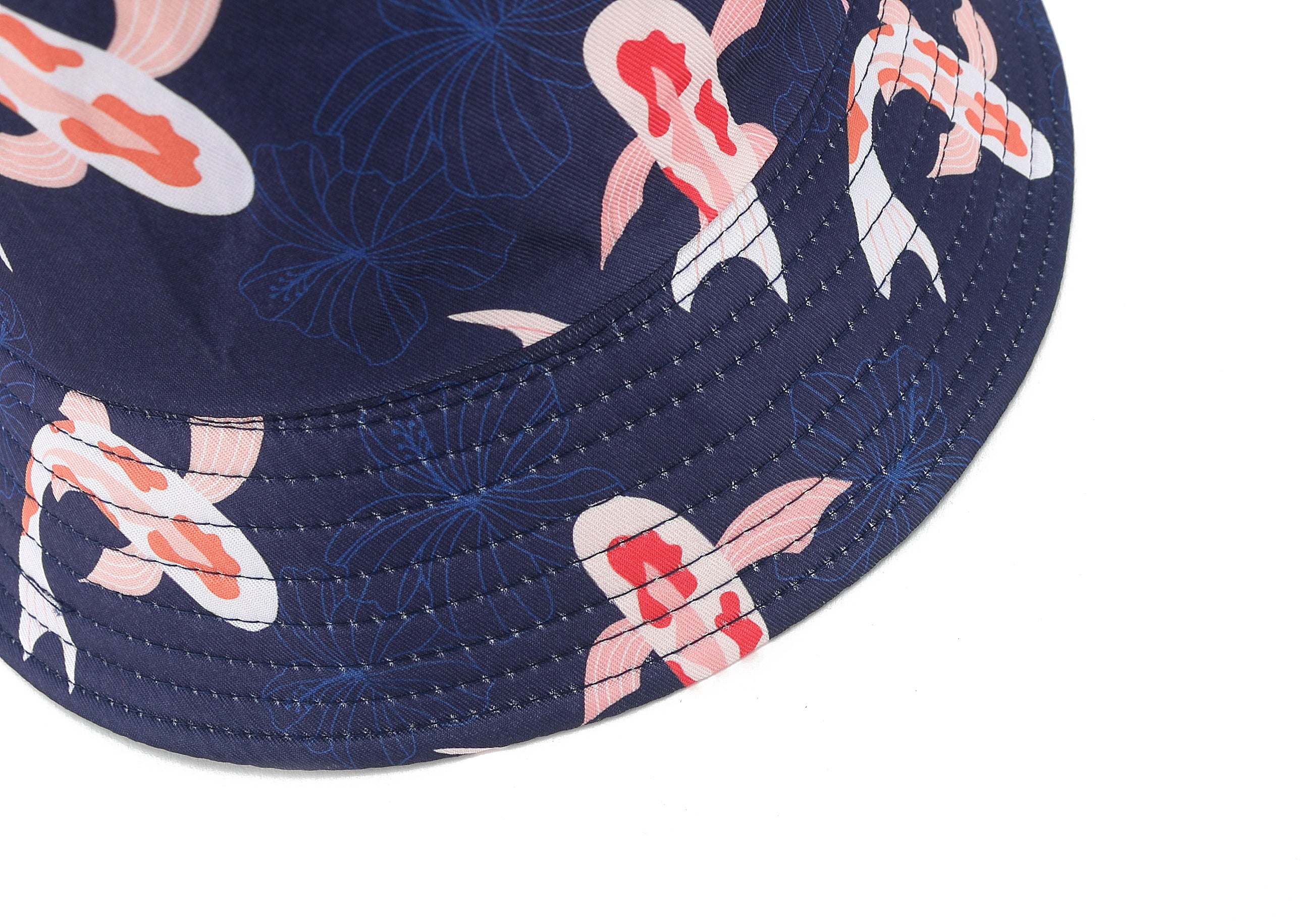 Stylish Koi Print Navy Bucket Hat for Men & Women - Sun Protection Outdoor Fishing Hiking Beach Hat