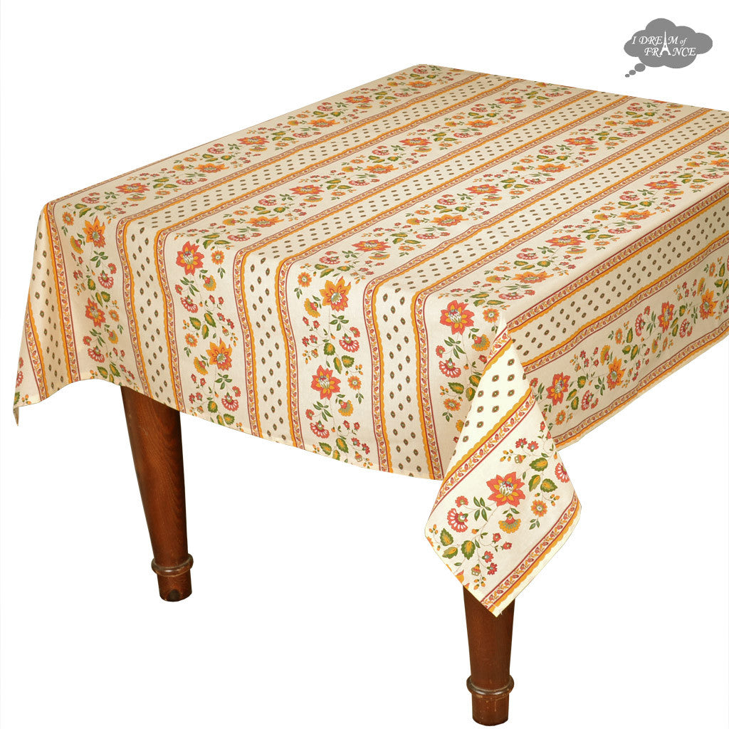 58 Square Fayence Red & Cream Acrylic Coated Cotton French Tablecloth by Le Cluny - Elegant Dining Table Cover for Restaurants, Weddings & Home Decor