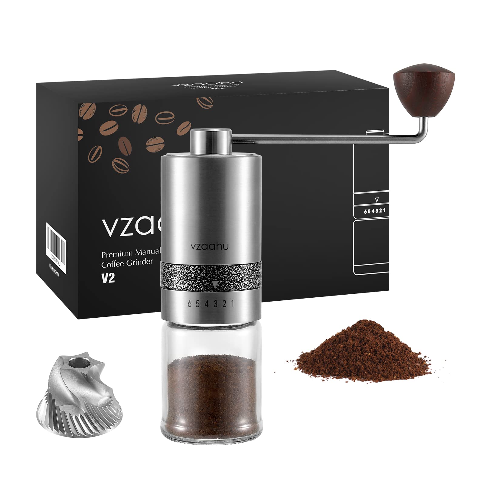 Premium Stainless Steel Manual Coffee Grinder - Adjustable Conical Burr for Espresso, French Press & Aeropress | Portable Hand Grinder with Lid | Perfect Gift for Coffee Lovers | Ideal for Travel, Camping & Home Brewing
