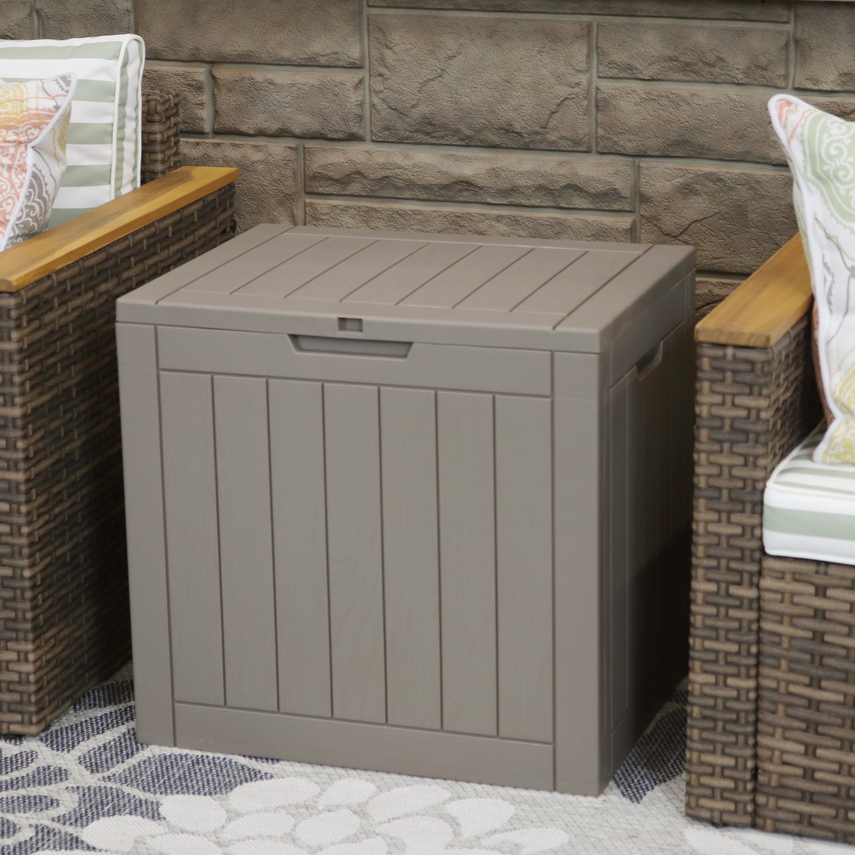 Sunnydaze 32 Gallon Small Deck Storage Box with Lockable Lid - Outdoor Patio Furniture Organizer for Cushions, Pillows, and Garden Tools