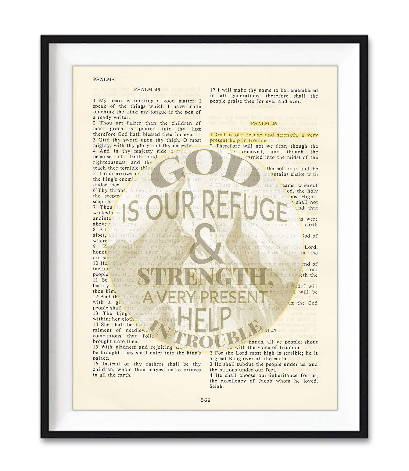 Vintage Bible Art Print - Psalm 46:1 Scripture Decor for Home & Church