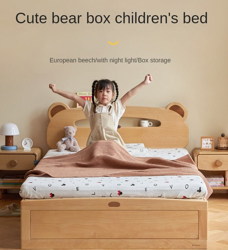 Solid Oak & Beech Wood Bear Night Light Box - Handcrafted Wooden Bedside Lamp for Kids Room, Nursery Decor, Cozy Bedtime Reading Light - Perfect Gift for Baby Showers & Children's Bedrooms