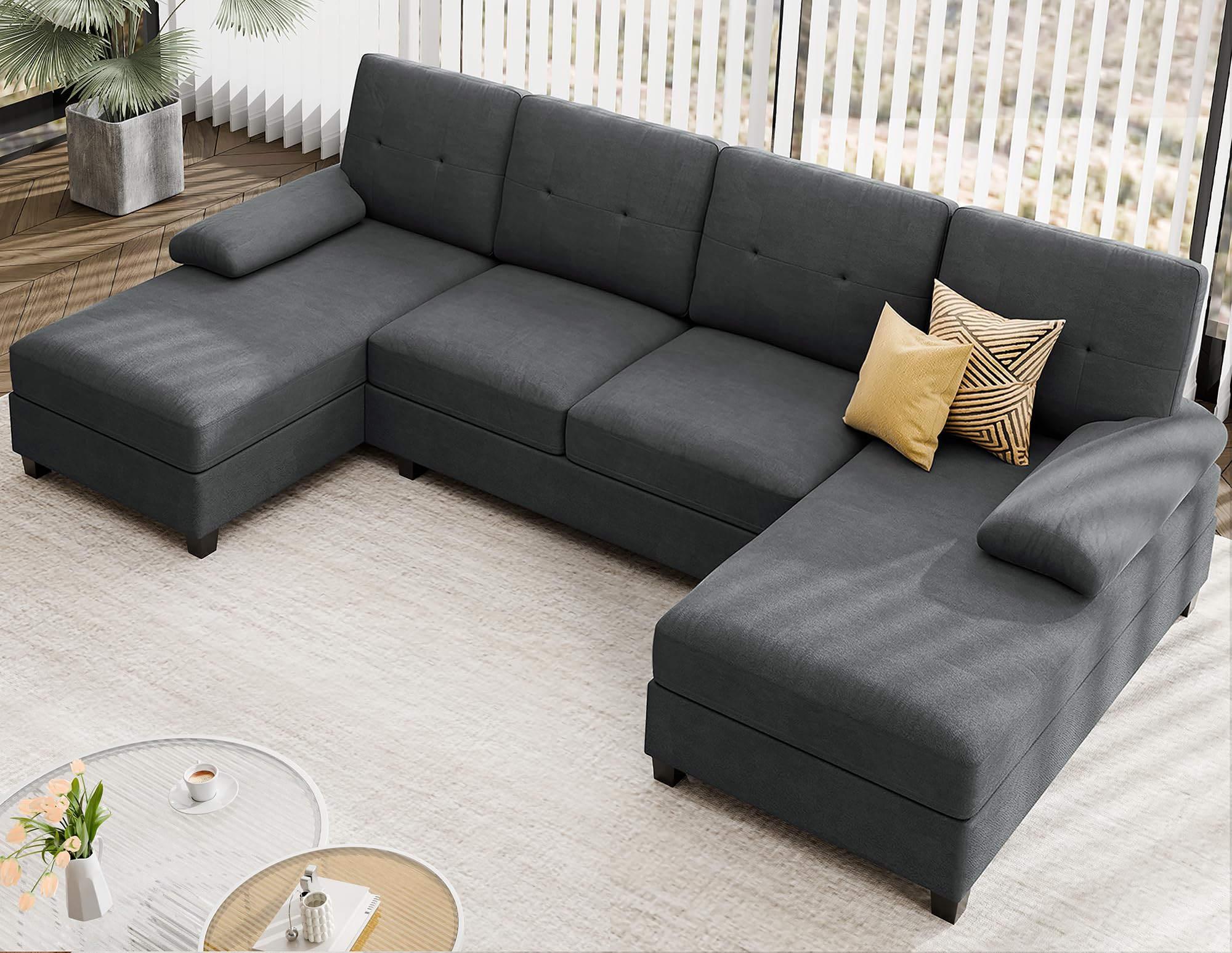 JAMFLY 4-Seat U-Shaped Sectional Sofa with Chaise - Modern Living Room Furniture Set in Black & Grey | Perfect for Small Spaces, Apartments & Family Gatherings