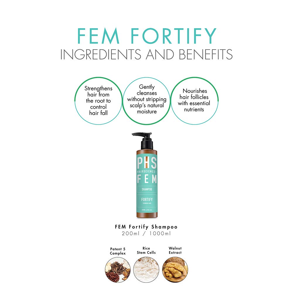 FEM Fortify Anti Hair Loss & Thinning Shampoo for Women - 200ml Volumizing Shampoo with Natural Ingredients for Thicker, Fuller Hair - Perfect for Daily Use & Hair Growth Treatment