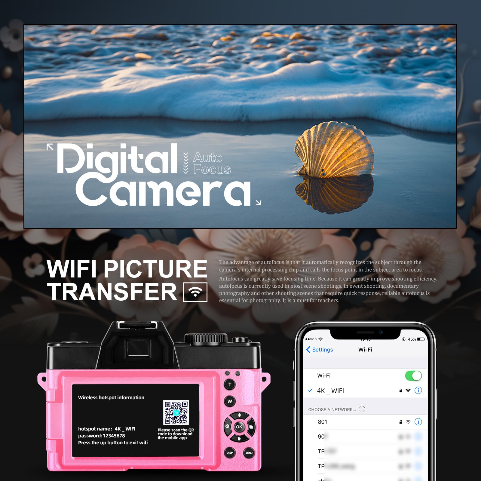 4K 48MP Digital Camera for Photography & Vlogging - WiFi YouTube Camera with 180° Flip Screen, Flash, 16X Zoom, Wide-Angle & Macro Lens - Perfect for Travel, Blogging & Content Creation