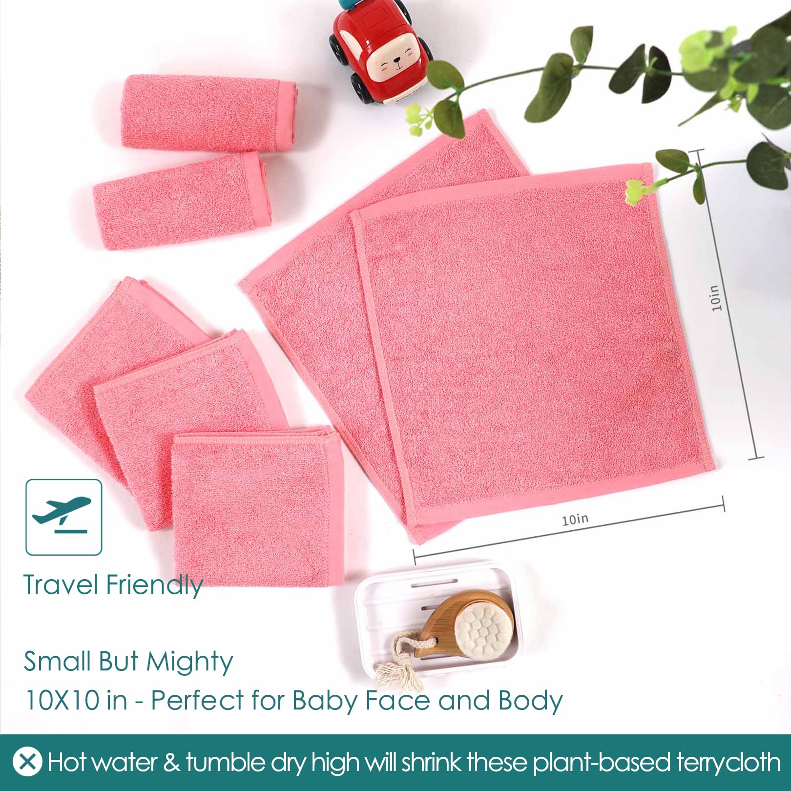 6 Pack Baby Washcloths 10x10 Inch - Ultra Soft Pink Face & Body Wash Cloths for Sensitive Skin, Gentle Baby Towels for Bath & Shower - Perfect Baby Shower Gifts for Girls, Infants, Toddlers & Kids - Ideal for Daily Bathing, Travel & Nursery Essentials
