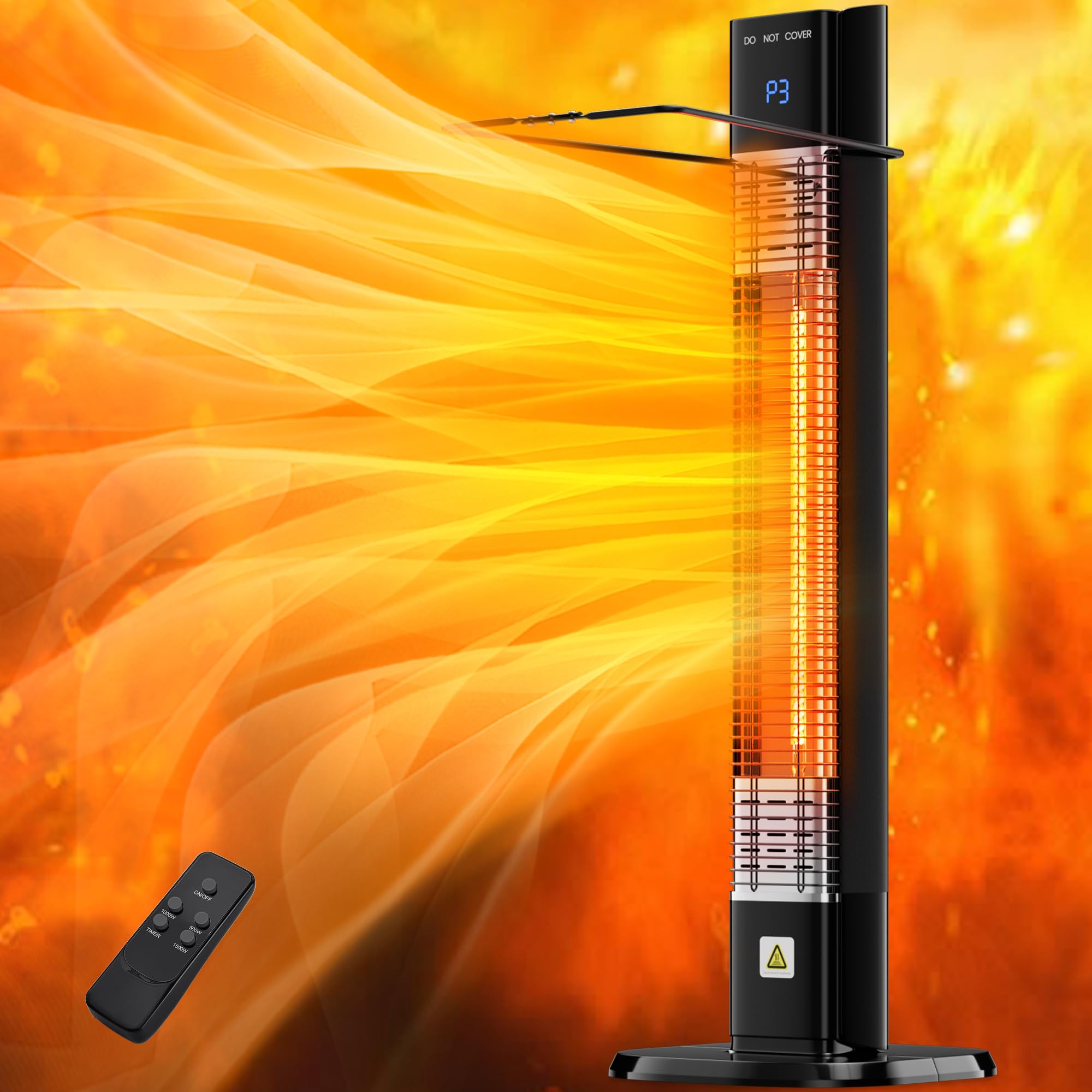 1500W Electric Patio Heater with Remote Control - 3 Adjustable Heat Levels, 24H Timer & Carbon Fiber Heating Tube - Overheat & Tip-Over Protection - Indoor/Outdoor Space Heater for Backyard, Garage, Deck & Camping - Perfect for Winter Gatherings & Outdoor Dining