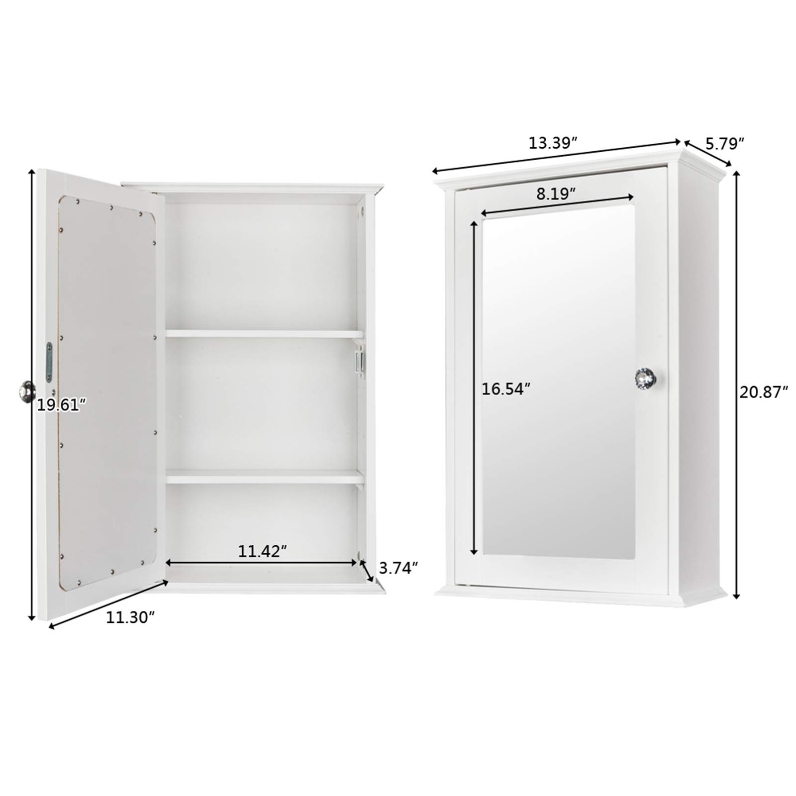 White Single Door Bathroom Wall Mirror Cabinet - Mounted Medicine Storage Cabinet with Mirror for Bathroom, Vestibule, Bedroom - Space Saving & Stylish Home Organization Solution