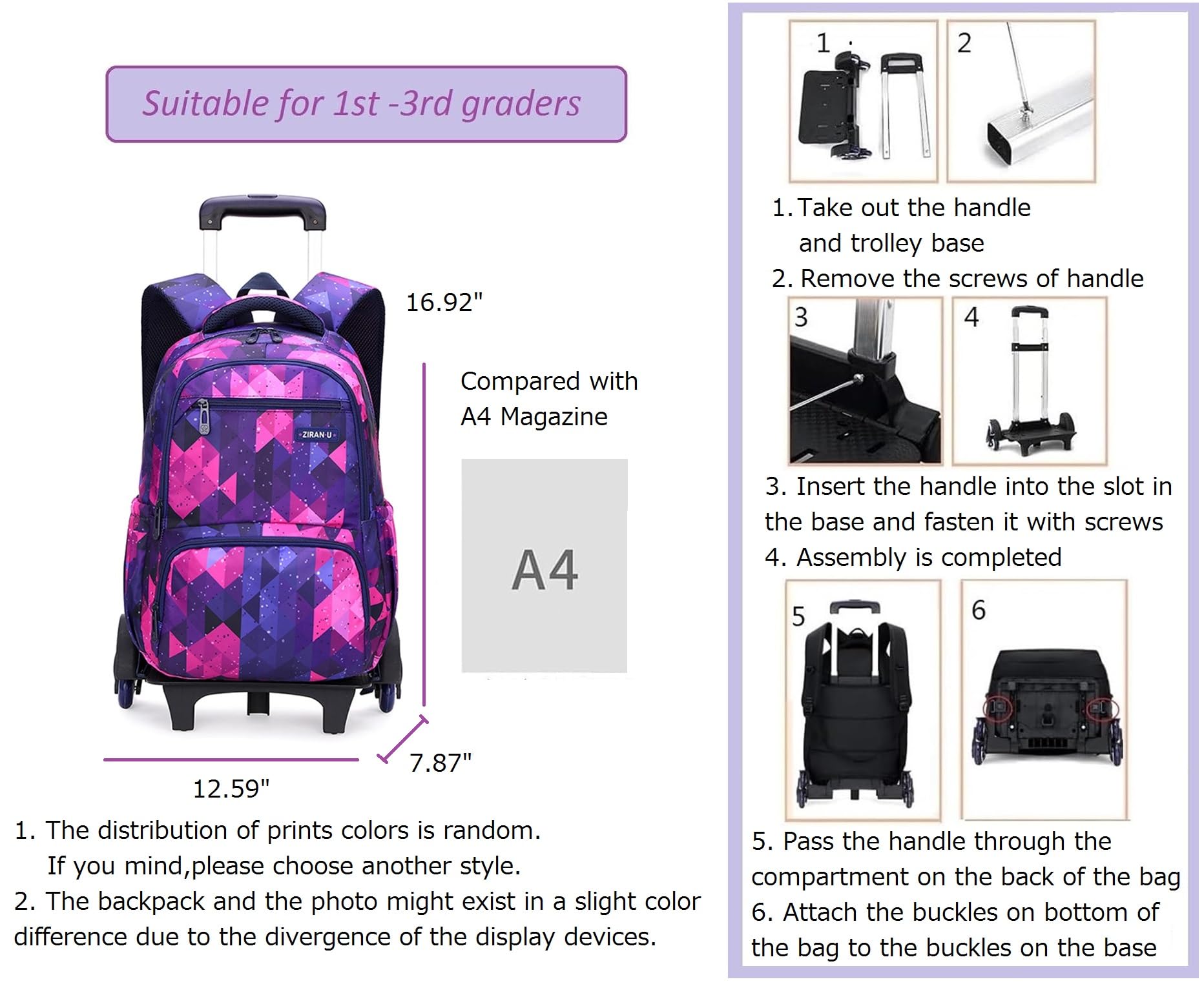 Galaxy Rolling Backpack with Wheels for Boys & Girls - Durable Wheeled School Backpack for Elementary Students - Perfect for School, Travel & Daily Commute