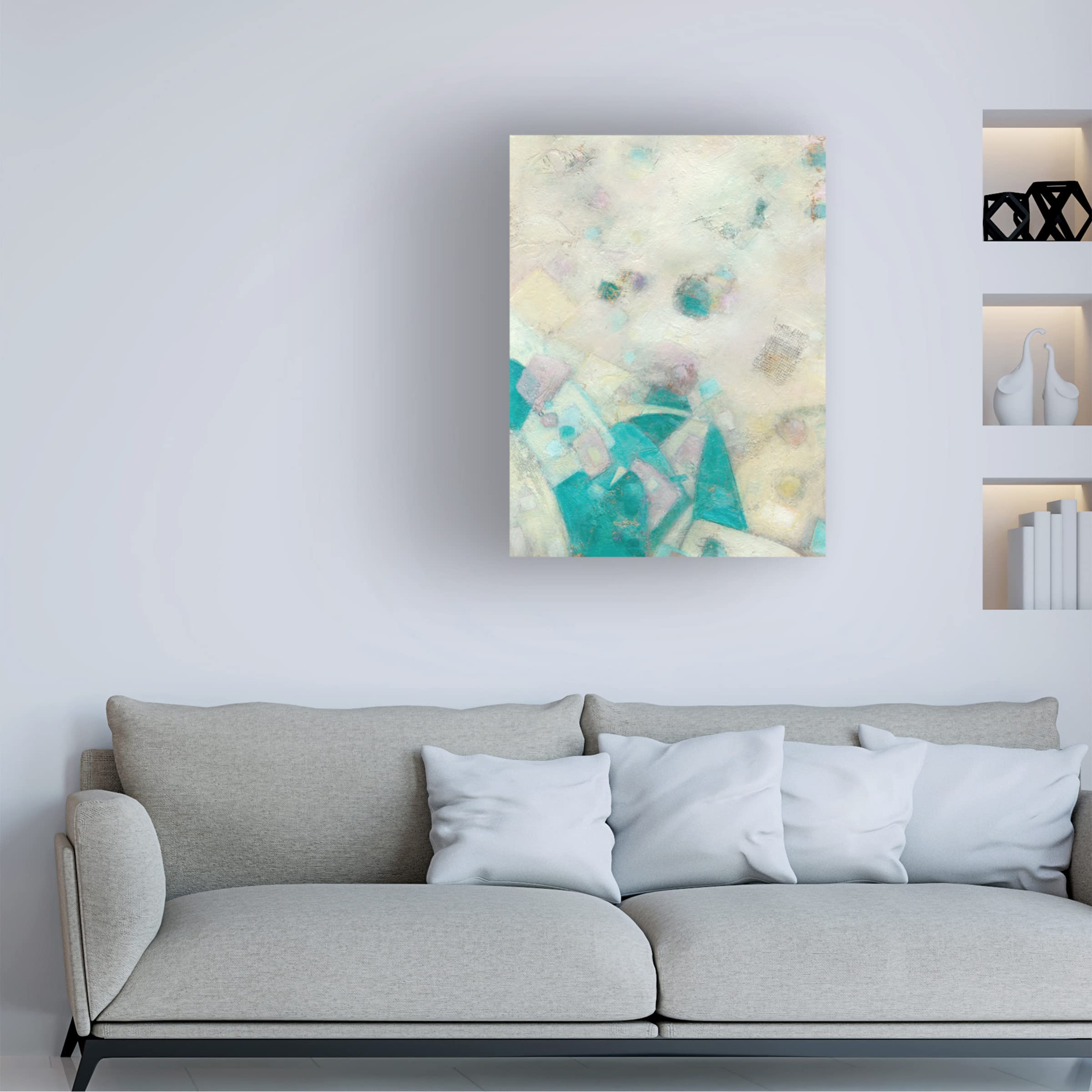 Beverly Crawford 'Turquoise Celebration I' Canvas Wall Art - Handmade Modern Abstract Painting for Living Room, Bedroom & Office Decor