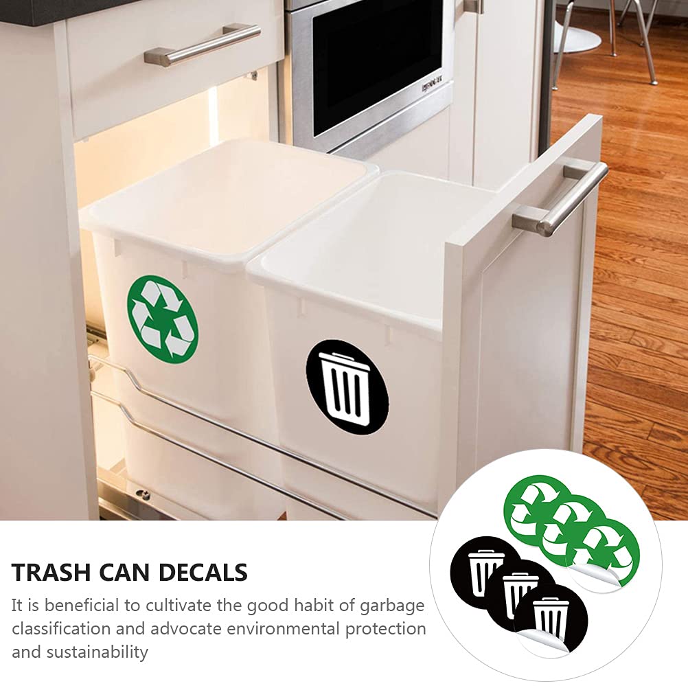 6-Pack Round Adhesive Garbage Can Stickers - Waterproof Trash Bin Labels for Outdoor Waste Baskets, Recycling Bins & Public Restrooms (Durable Vinyl Decals for Home, Office & Commercial Use)