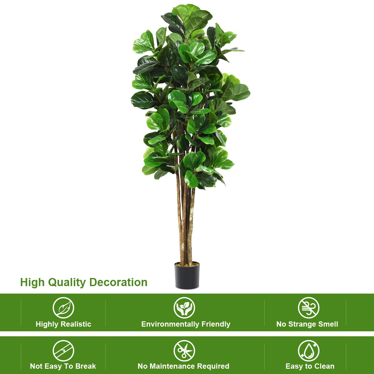 6FT Tall Artificial Fiddle Leaf Fig Tree in Pot - Realistic Fake Plant for Home, Office Decor - Perfect for Living Room, Bedroom & Indoor Spaces