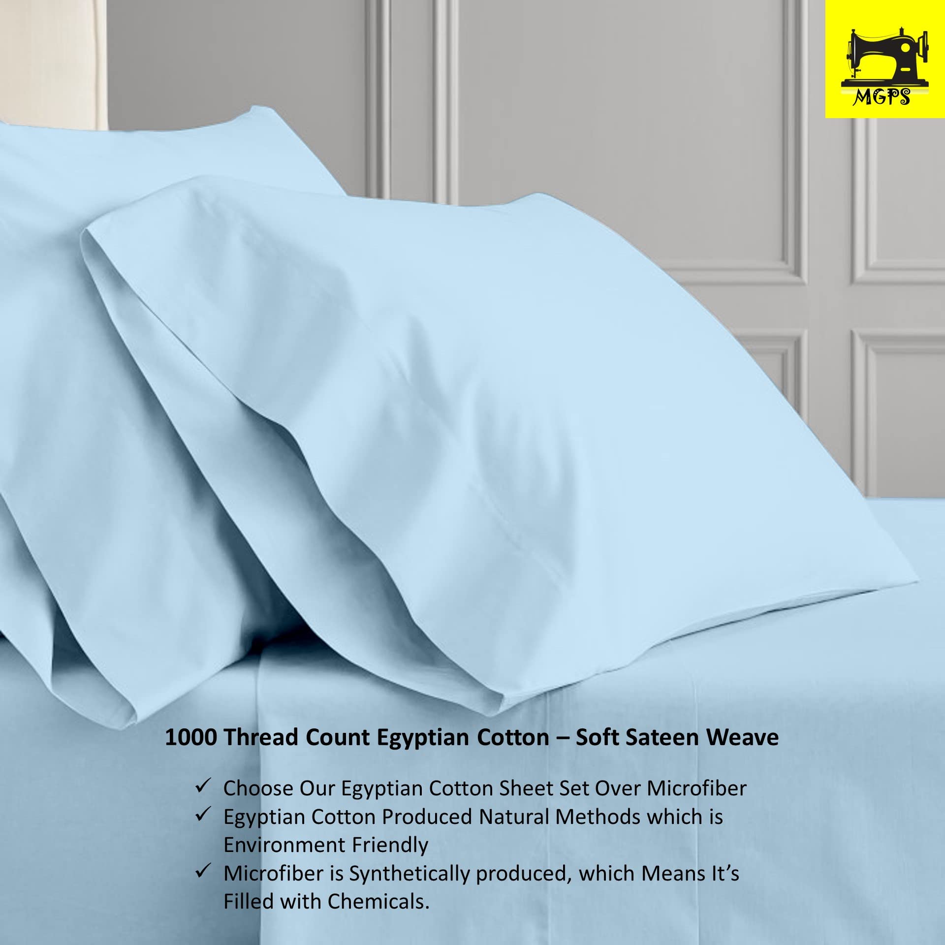 Split King Sheet Set for Adjustable Bed - 100% Egyptian Cotton 1000-Thread-Count Sateen Weave - 5PC Set with 2 Fitted Sheets & 25