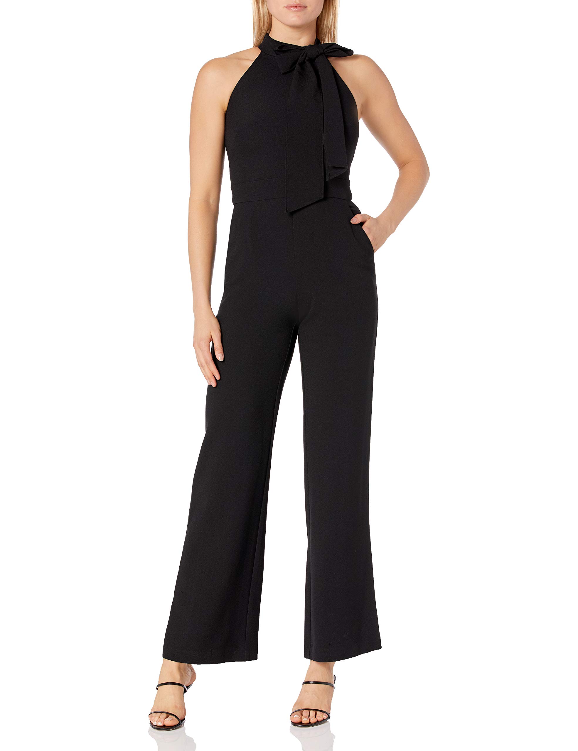 Vince Camuto Women's Bow Neck Halter Jumpsuit - Elegant One-Piece Romper for Summer, Beach, and Evening Events