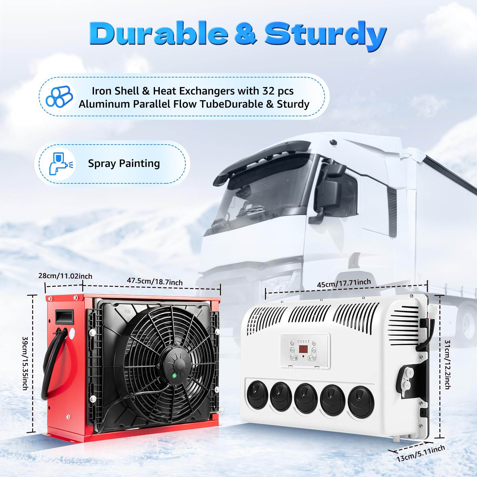 12V 11000 BTU Truck Cab Split Air Conditioner - Fast Cooling RV AC Unit with Digital Display for Semi Trucks, Buses & Caravans | Perfect for Long-Haul Drivers & Road Trips